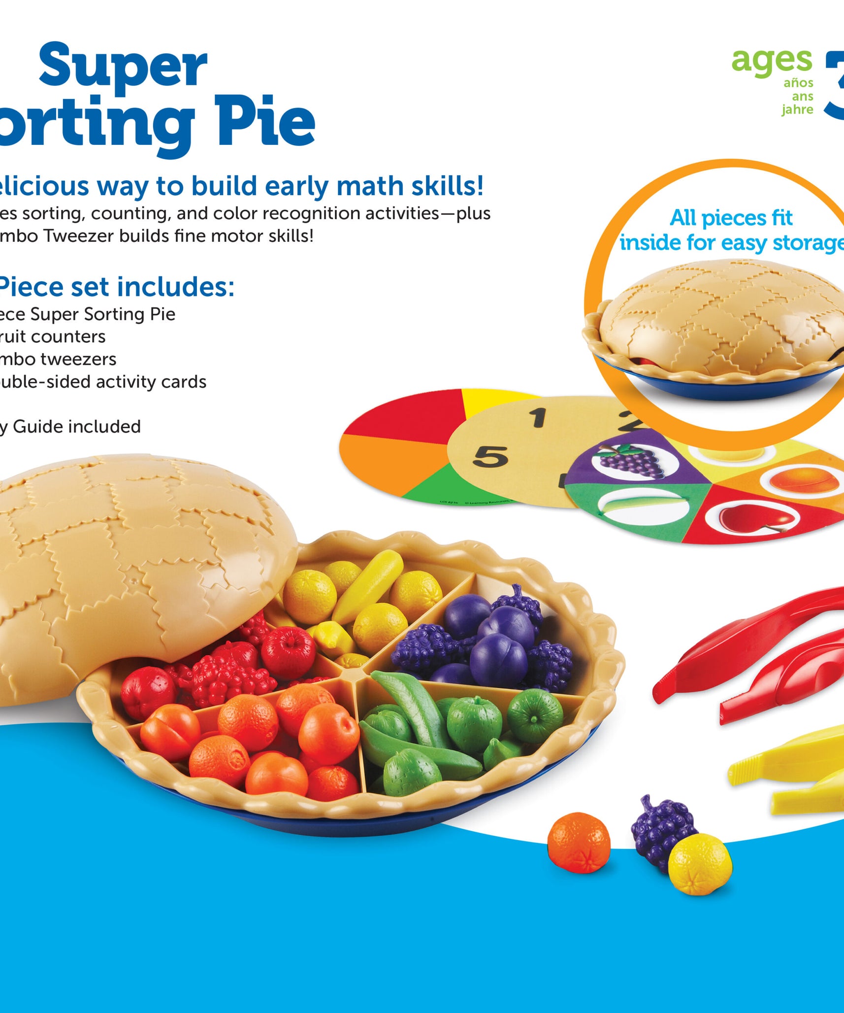 مجموعة أنشطة الفرز الفائق من Learning Resources، لتنمية مهارات الحساب والتعرف على الألوان، والعد والفرز، مع 60 عدادًا للفاكهة، وملقط كبير، وبطاقات فرز، ودليل أنشطة، للأعمار من 3 سنوات فما فوق