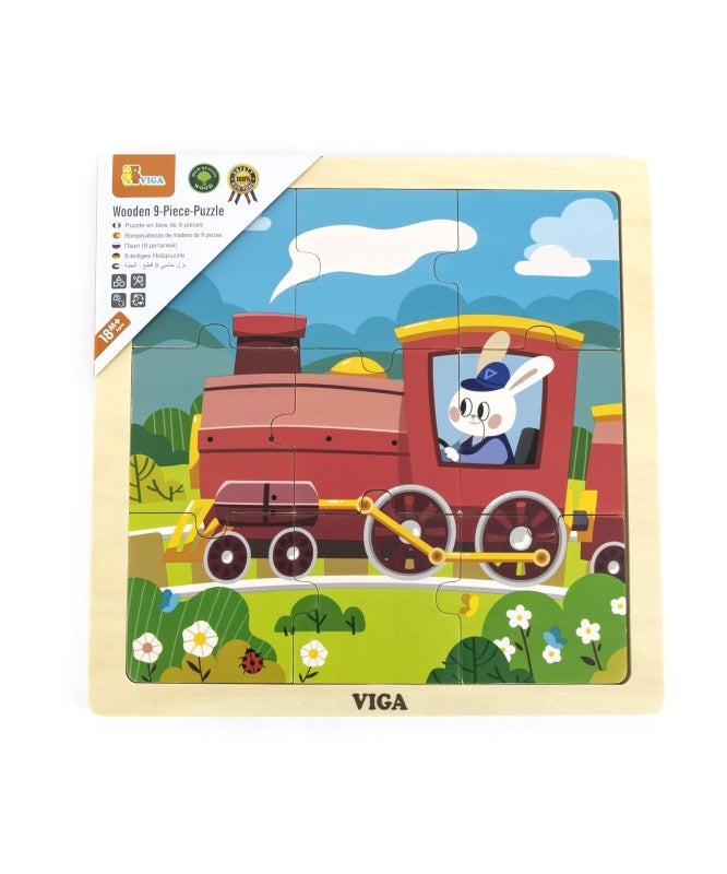 Viga Train, 9 Piece Jigsaw Puzzle, Montessori Wooden Toy, Develops Sensory, Cognitive & Fine Motor Skills, Non-Toxic & Eco-friendly Kids Educational Toy, Suitable for Boys and Girls Aged 18M+