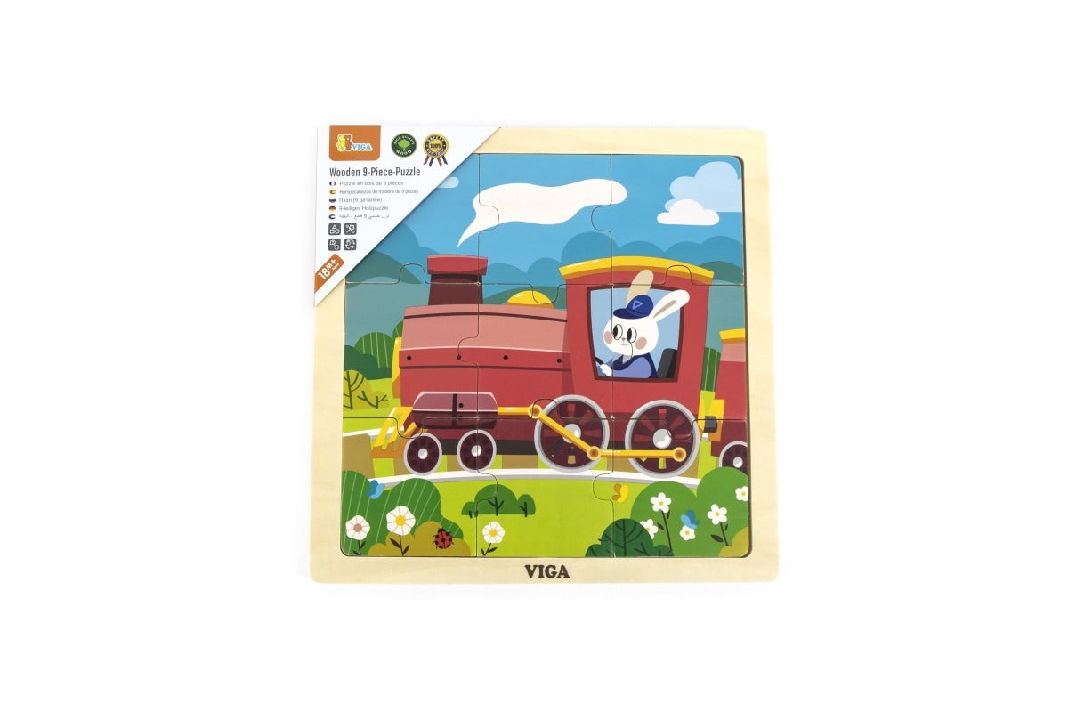 Viga Train, 9 Piece Jigsaw Puzzle, Montessori Wooden Toy, Develops Sensory, Cognitive & Fine Motor Skills, Non-Toxic & Eco-friendly Kids Educational Toy, Suitable for Boys and Girls Aged 18M+