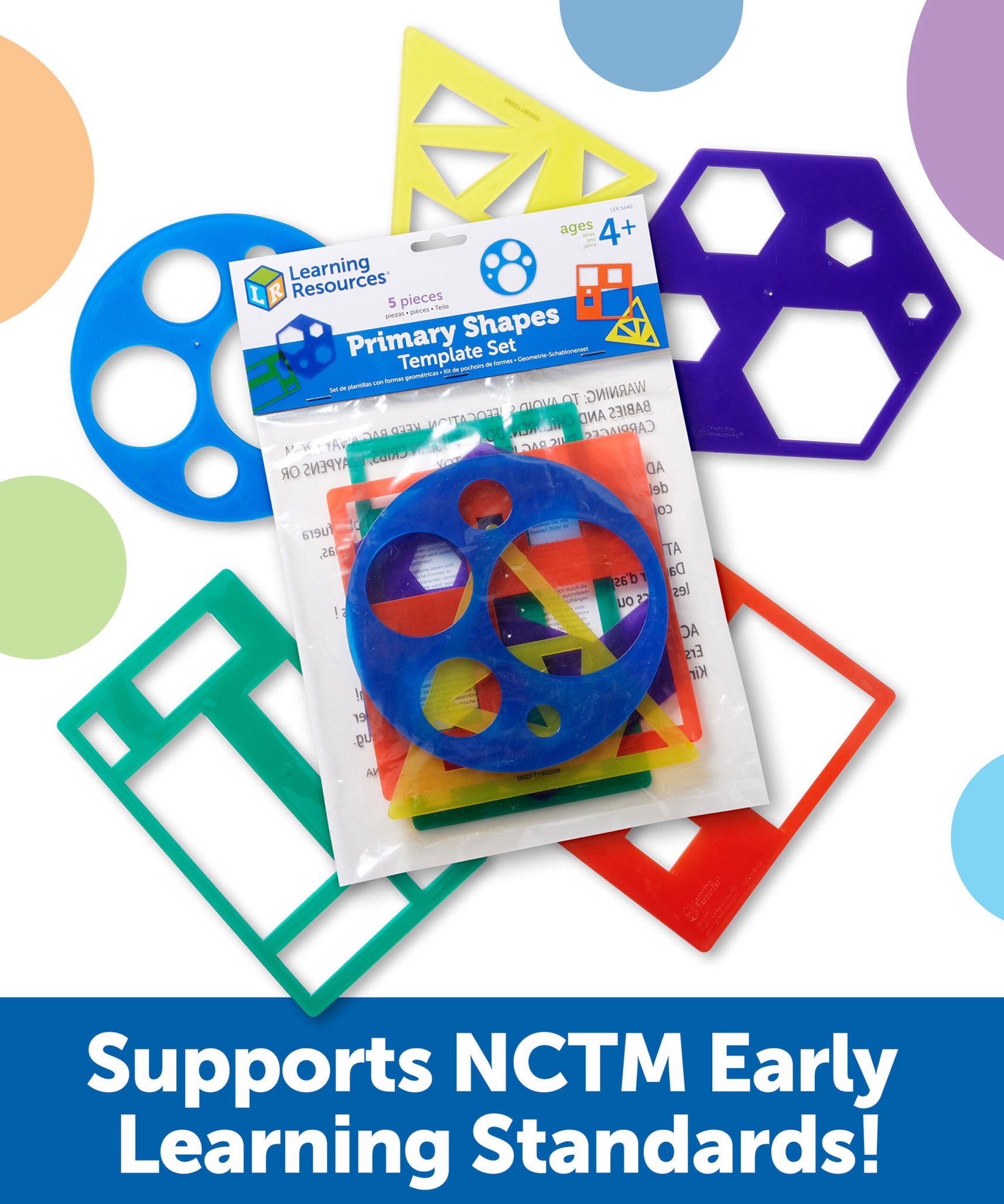 مجموعة قوالب الأشكال الأساسية من Learning Resources، 5 قوالب هندسية، مناسبة للأعمار من 4 سنوات فما فوق، تعلم عملي للأشكال ثنائية الأبعاد