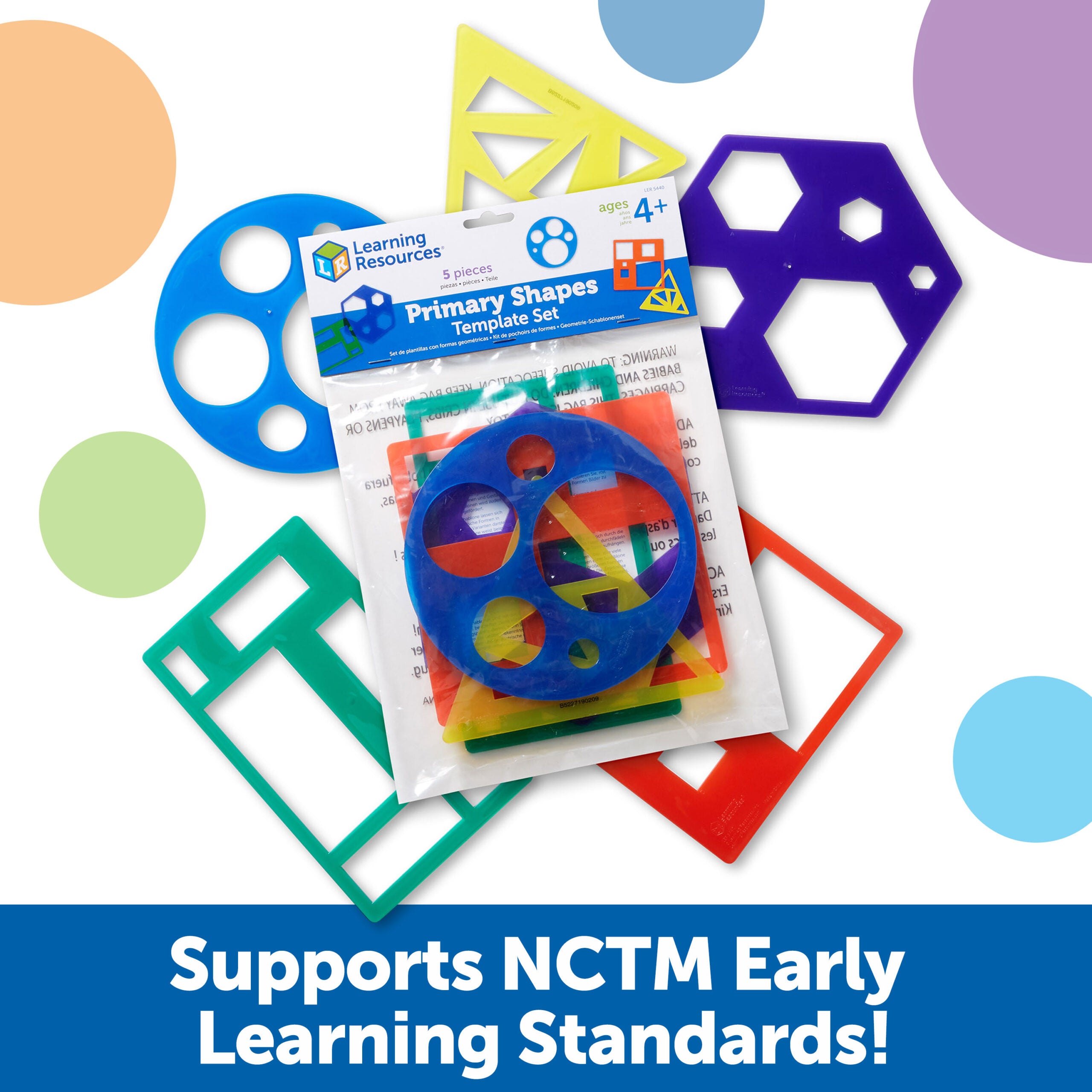 مجموعة قوالب الأشكال الأساسية من Learning Resources، 5 قوالب هندسية، مناسبة للأعمار من 4 سنوات فما فوق، تعلم عملي للأشكال ثنائية الأبعاد