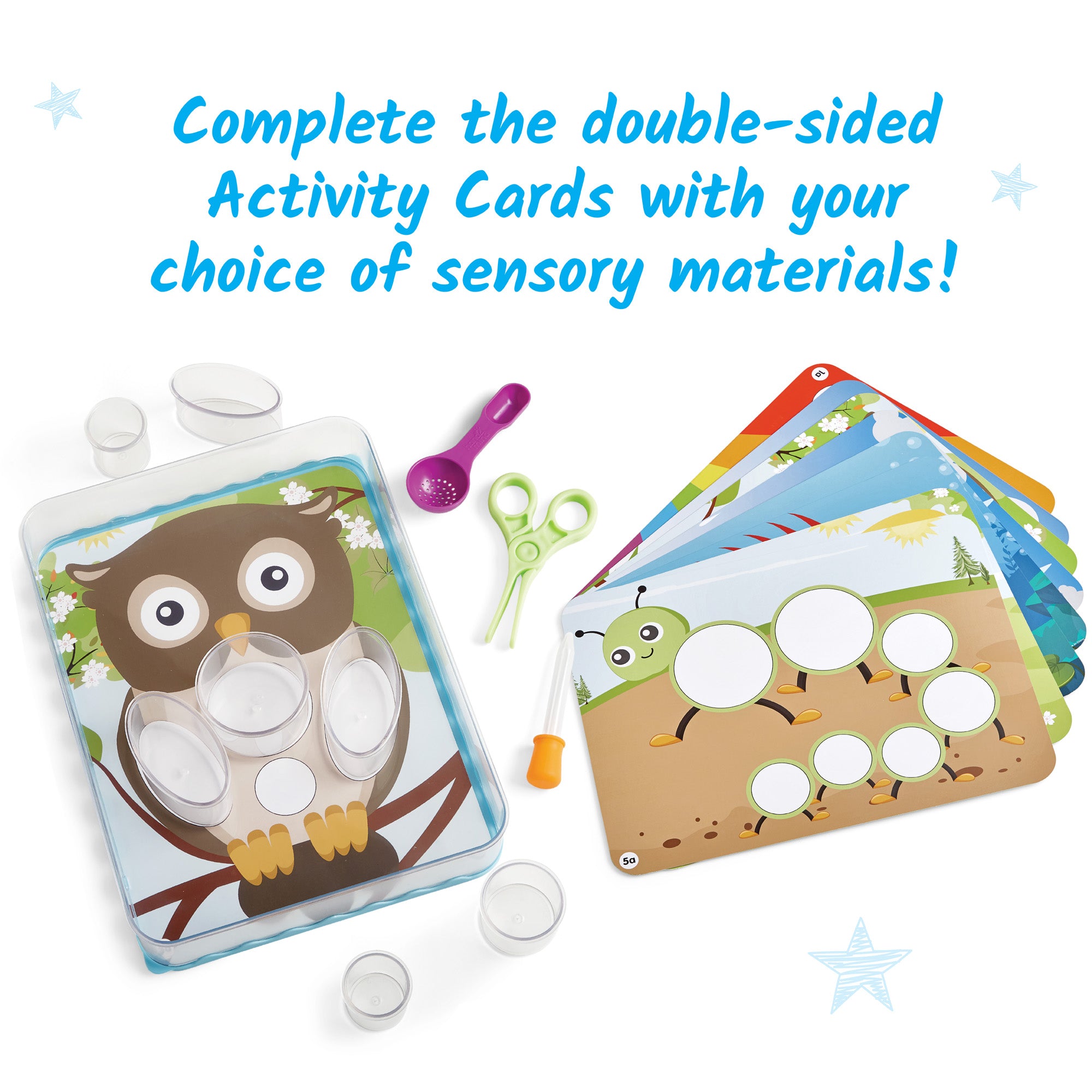 صينية حسية من Learning Resources، للعب الحسي المفتوح وتنمية المهارات الحركية الدقيقة، تتضمن صينية مكونة من 3 قطع، و14 كوبًا، و3 أدوات، و8 بطاقات أنشطة، سهلة التنظيف، للأعمار من 3 سنوات فما فوق