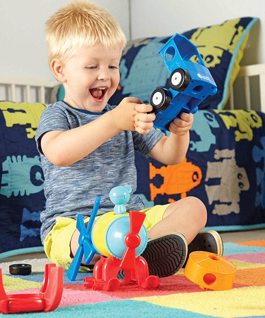 مجموعة بناء مركبة STEM 3 في 1 من Learning Resources للأطفال من عمر سنتين فما فوق: صاروخ-قطار-مروحية