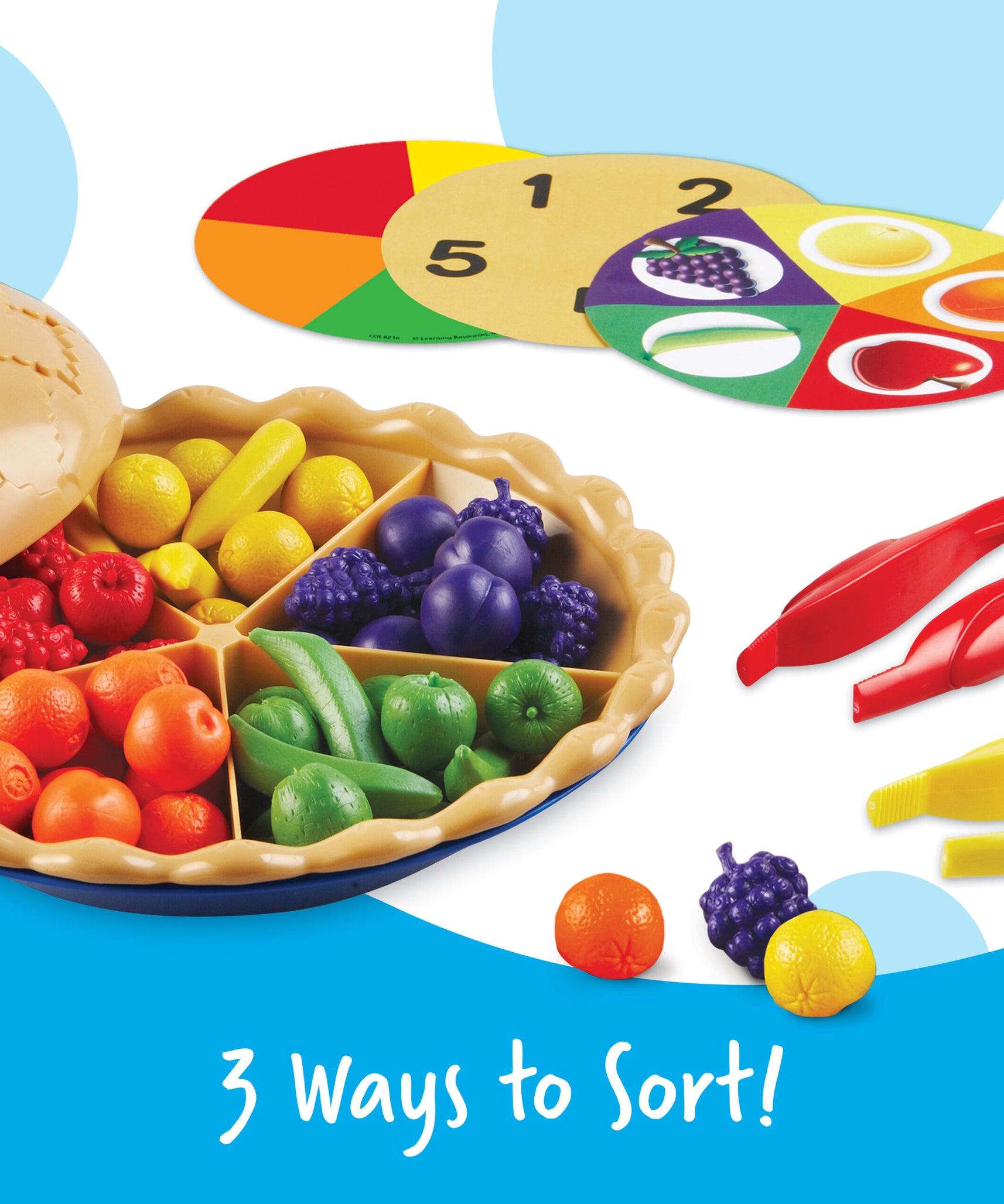 مجموعة أنشطة الفرز الفائق من Learning Resources، لتنمية مهارات الحساب والتعرف على الألوان، والعد والفرز، مع 60 عدادًا للفاكهة، وملقط كبير، وبطاقات فرز، ودليل أنشطة، للأعمار من 3 سنوات فما فوق