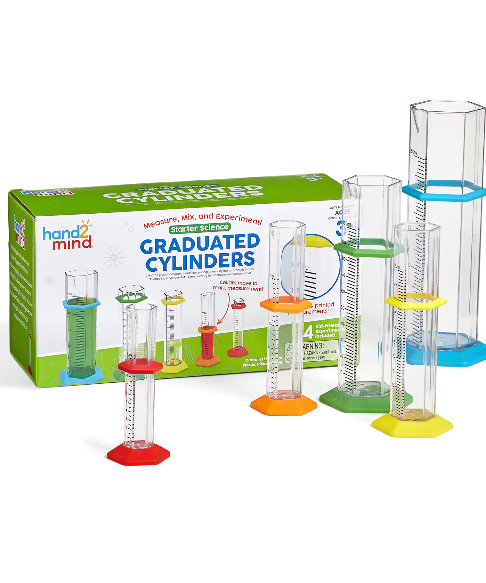 مجموعة أسطوانات العلوم المتدرجة للمبتدئين من Learning Resources، مجموعة قياس مكونة من 15 قطعة للأطفال، تعلم عملي في مجالات العلوم والتكنولوجيا والهندسة والرياضيات (STEM) والتعلم الحسي للأعمار من 3 سنوات فما فوق