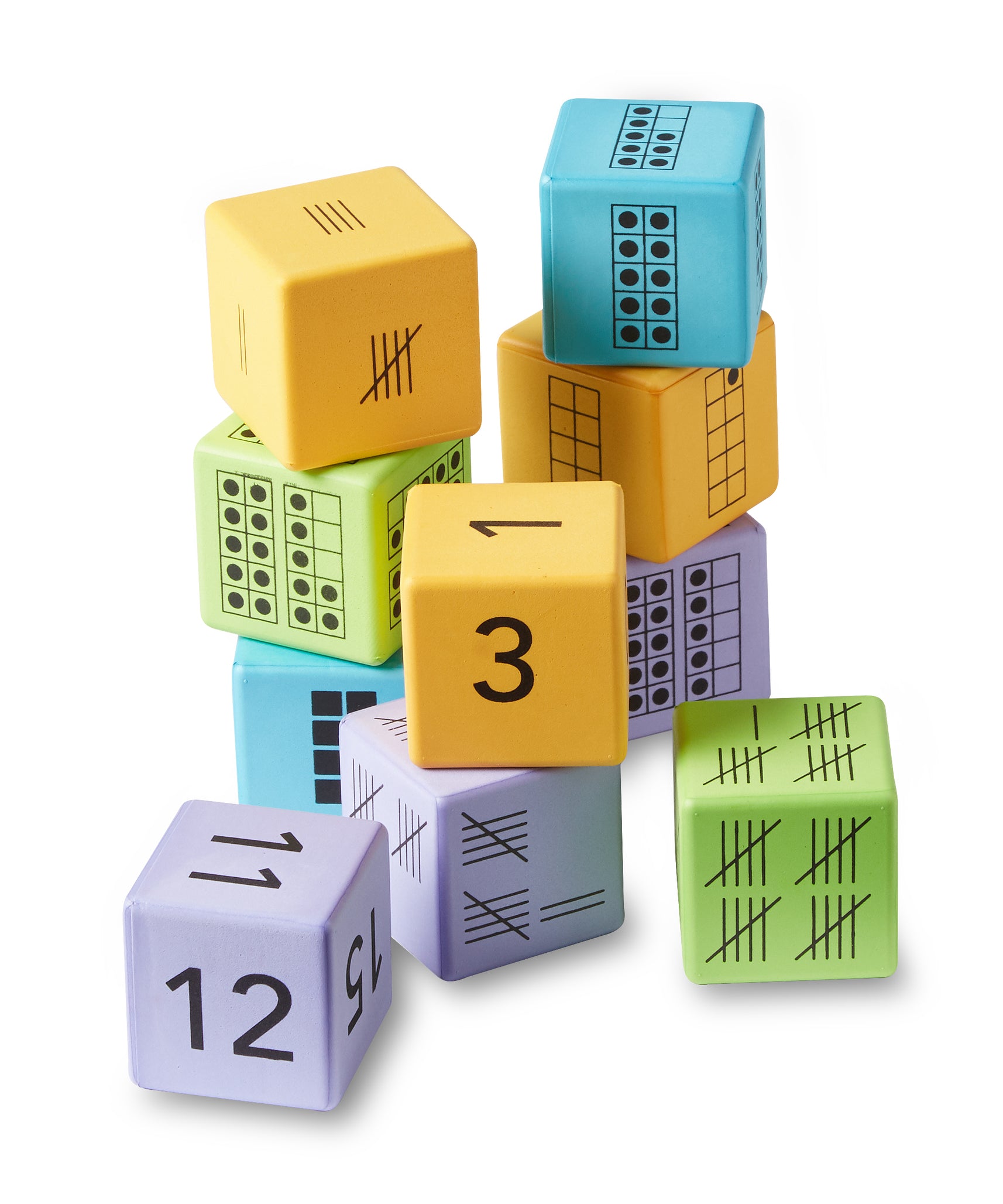 موارد التعلم - نرد التمثيل المتعدد، مجموعة من 16 نردًا إسفنجيًا بعشرة إطارات، قاعدة عشرة، أرقام العد، والأرقام لبناء حس الأرقام، للأعمار من 5 سنوات فما فوق