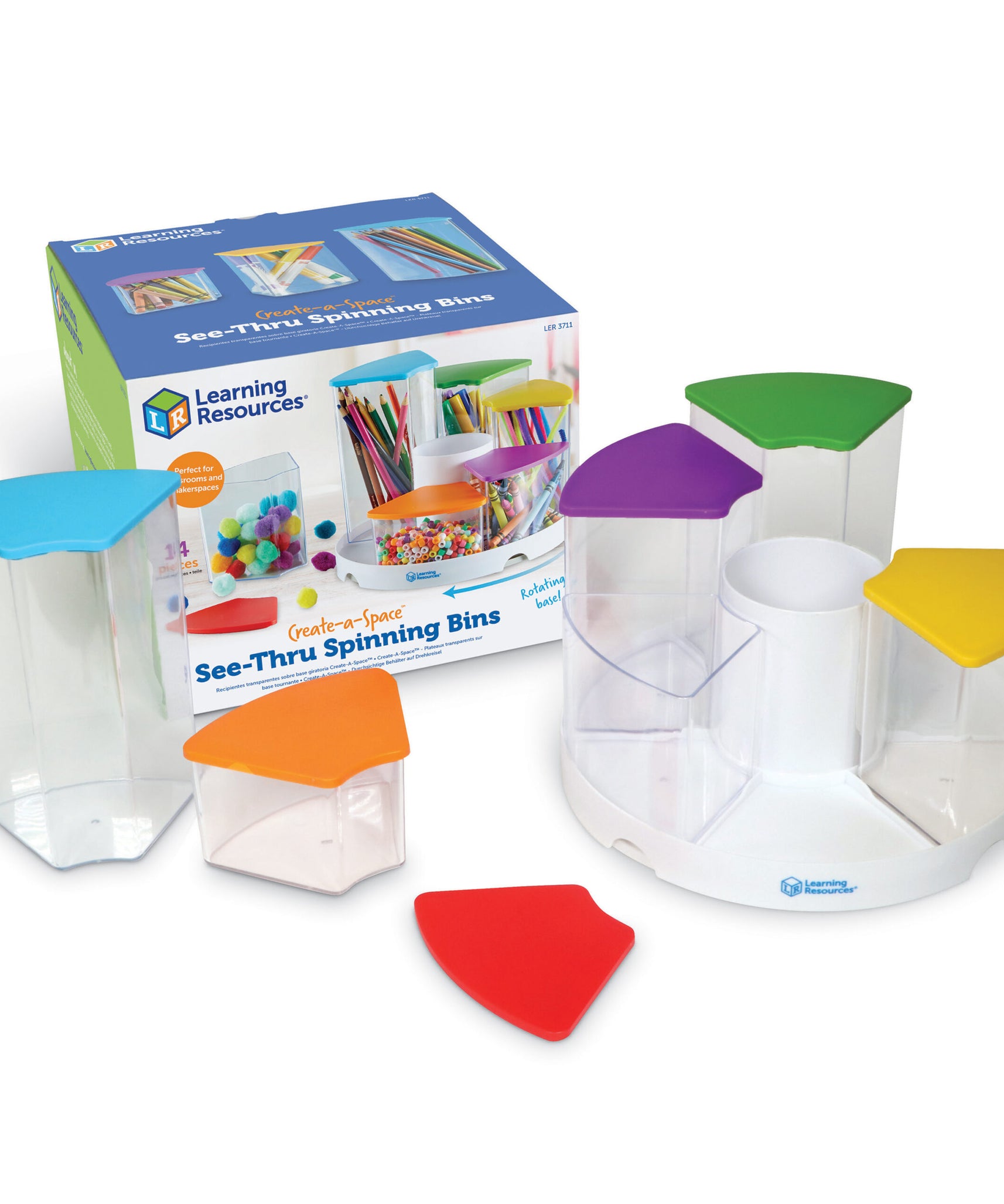 موارد التعلم - صناديق دوارة شفافة من Create-A-Space، حل تخزين محمول للمدرسة، لوازم فنية، تنظيم المطبخ، 6 صناديق بأغطية ملونة