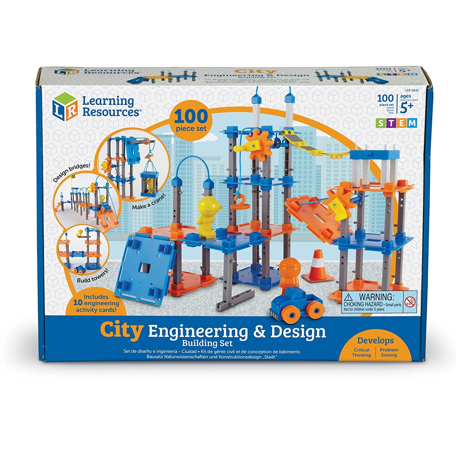 Learning Resources City Engineering & Design Building Set, Hands-On STEM & STEAM Construction Kit for Kids, Encourages Early Engineering & Creative Problem-Solving, 100 Pieces & 10 Activity Cards, Ages 5+