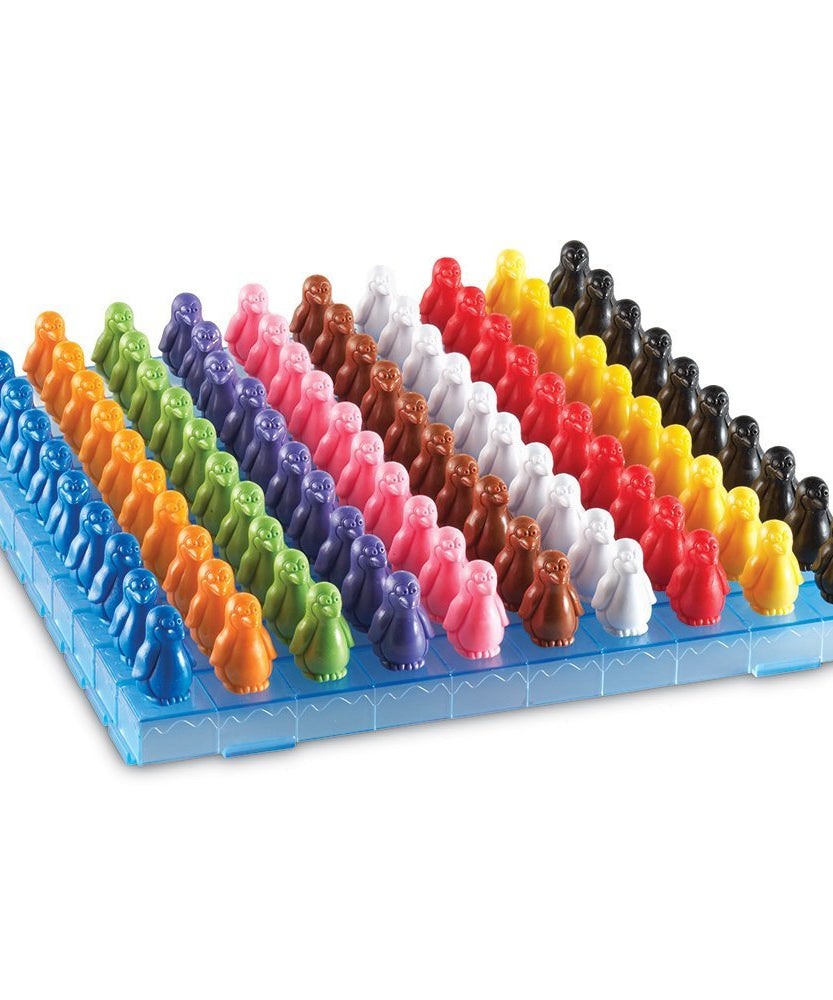 مجموعة أنشطة الرياضيات "بطاريق على الجليد" من Learning Resources، لعبة عد وفرز عملية للأطفال، تتضمن 100 عداد بطريق ملون و10 ألواح ثلج