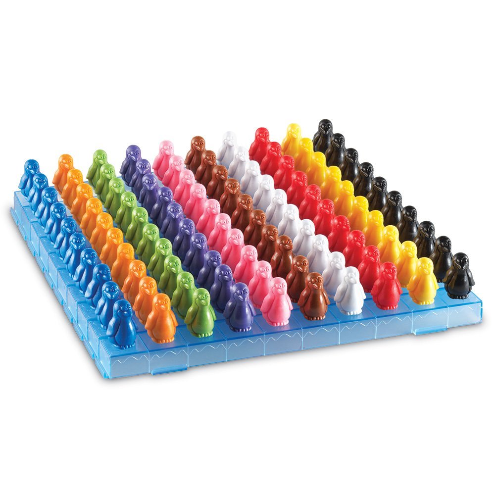 مجموعة أنشطة الرياضيات "بطاريق على الجليد" من Learning Resources، لعبة عد وفرز عملية للأطفال، تتضمن 100 عداد بطريق ملون و10 ألواح ثلج