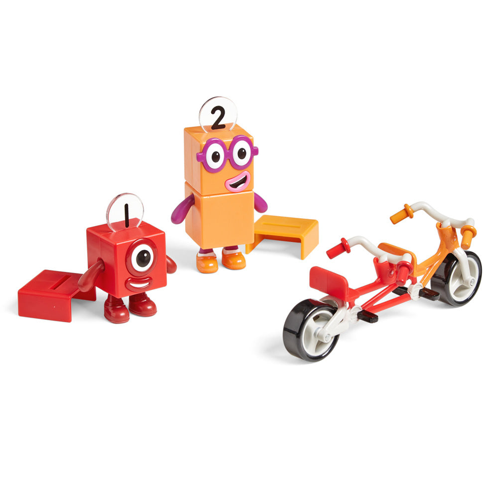 مجموعة موارد التعلم Numberblocks One and Two Bike Adventure، شخصيات قابلة للتجميع مع دراجة مزدوجة وملحقاتها، مجموعة موارد التعلم المرخصة رسميًا