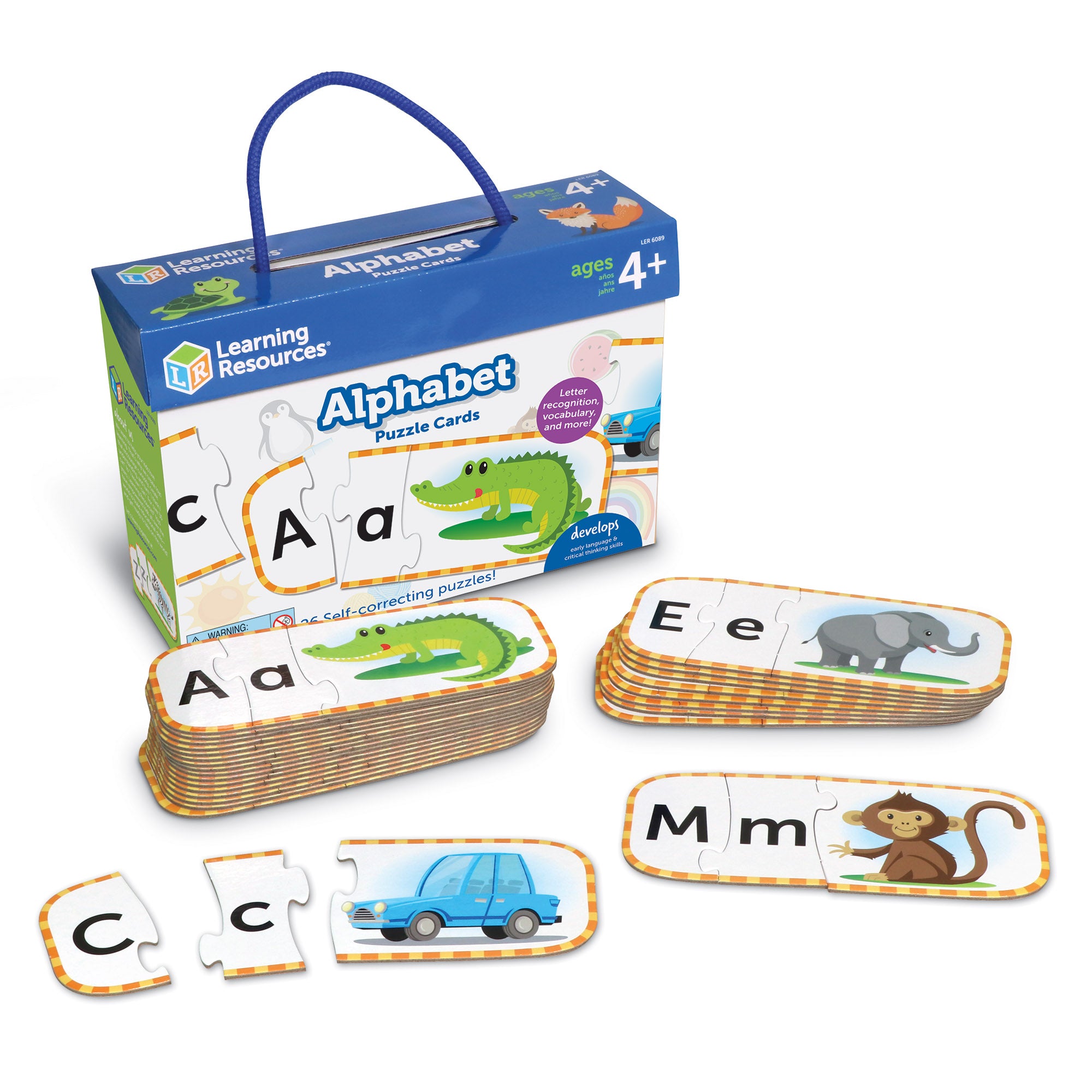 بطاقات ألغاز الحروف الأبجدية الكبيرة والصغيرة من Learning Resources، 26 لغزًا ذاتي التصحيح من ثلاث قطع لمرحلة ما قبل المدرسة، للأعمار من 4 سنوات فما فوق
