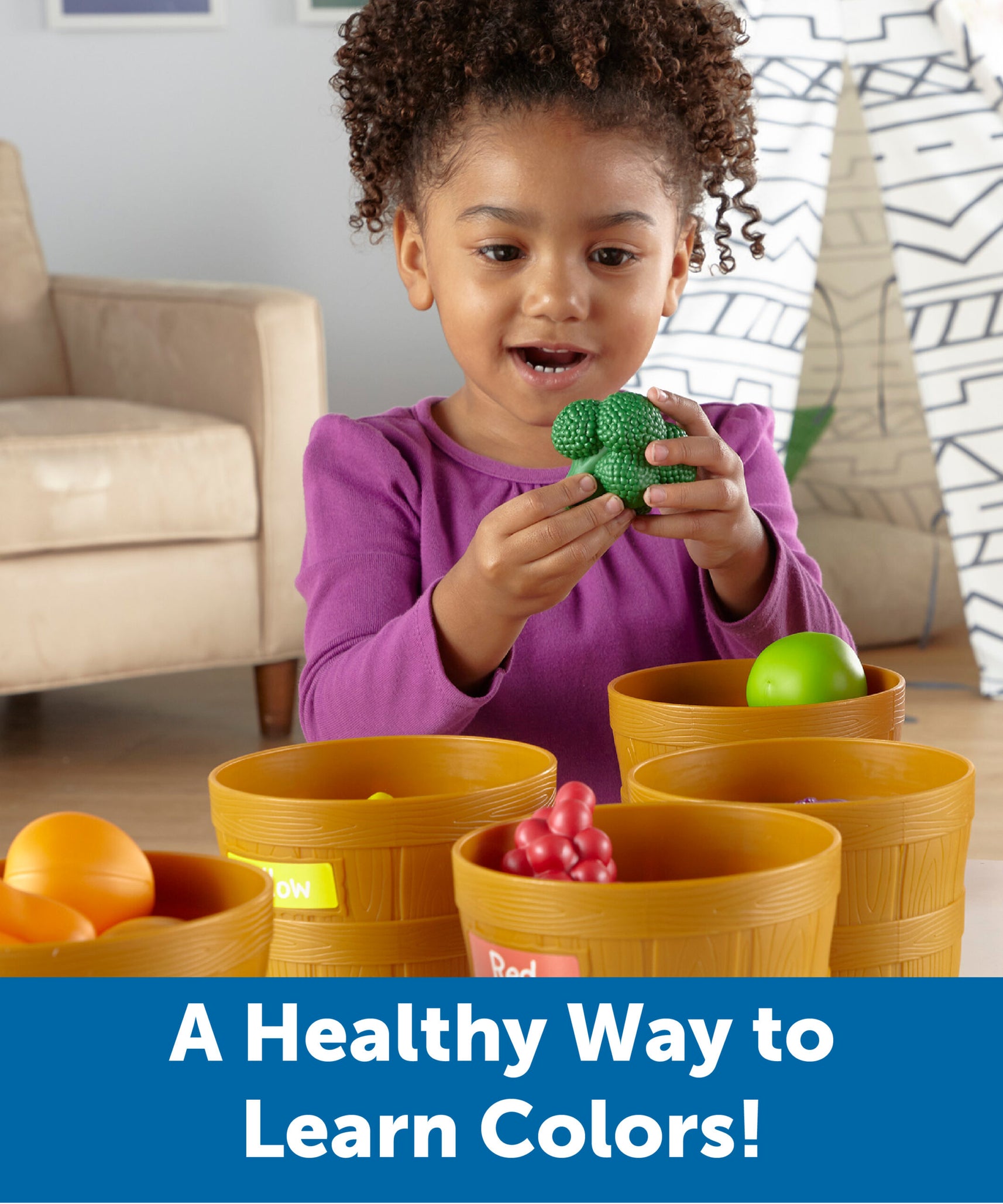 Learning Resources Farmer's Market Food Sorting Set, 25-Piece Toy Fruit & Vegetable Set for Role Play, Sorting, and Colour Recognition, Ideal for Kids Aged 3+