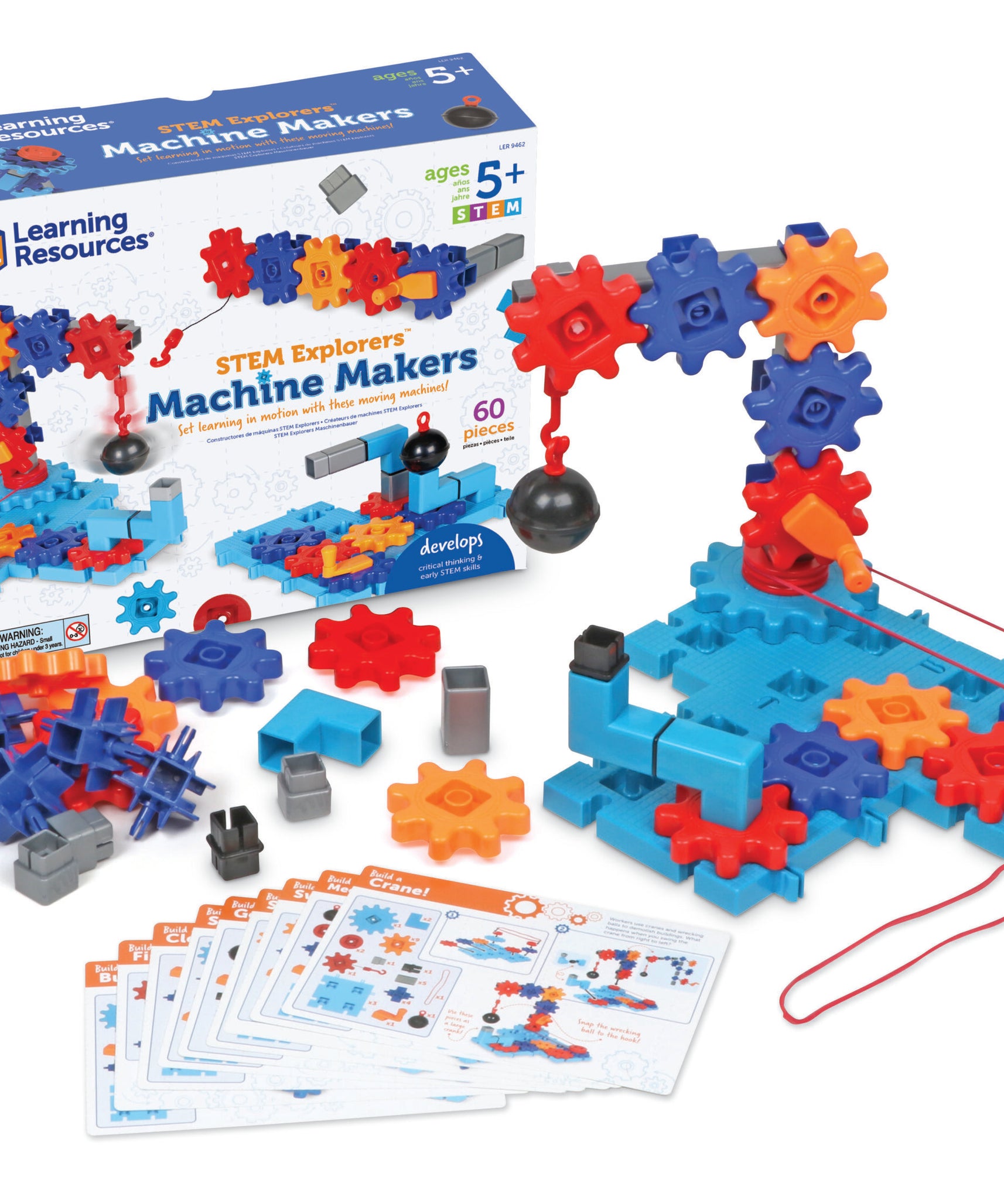 مجموعة بناء STEM Explorers Machine Makers من Learning Resources، مكونة من 50 قطعة للأطفال، ألعاب هندسية، اصنع آلاتك الخاصة، للأعمار من 5 سنوات فما فوق، تتضمن بطاقات أنشطة
