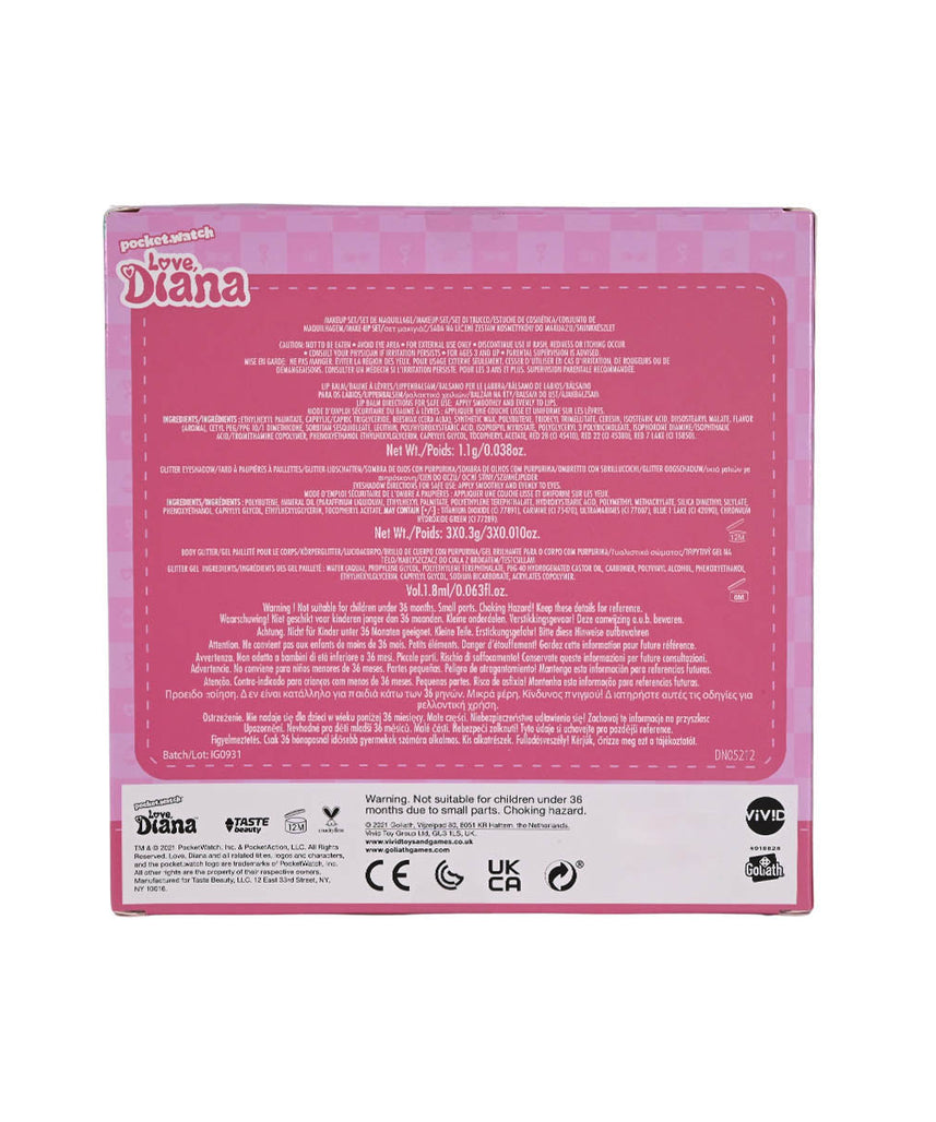 Love Diana Beauty Set with Lip Balm, Eyeshadow, Glitter Pot, Hair Clips and Cat Ears Headband, Pretend Play Makeup Set for Kids Ages 3+