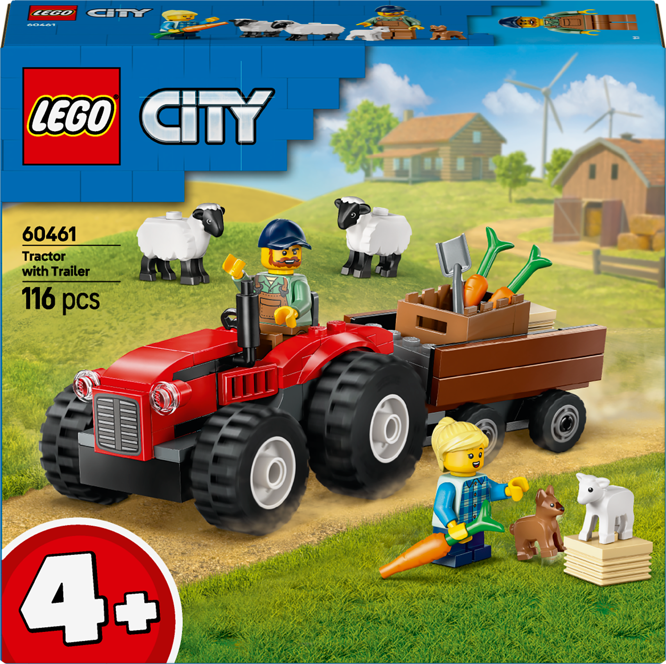 LEGO City 60461 Red Farm Tractor with Trailer V29 for Unisex 4+ Farm Animal Playset Early Learning Building Toy