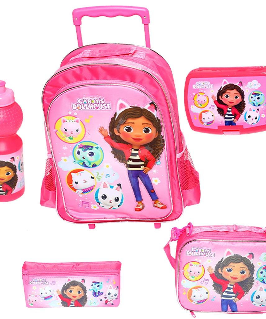 Universal Gabby’s Dollhouse Value Pack 5-in-1 16-Inch Trolley Backpack – School and Travel Bag for Kids