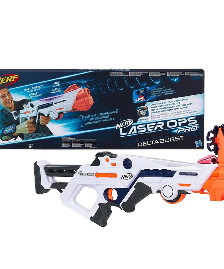 Nerf Laser Ops Burst Fire Combat Blaster with Light and Sound Effects, Multi-Shot IR Burst, LCD Display, App Compatible, Includes Armband and Solo Attachment, Ages 8+