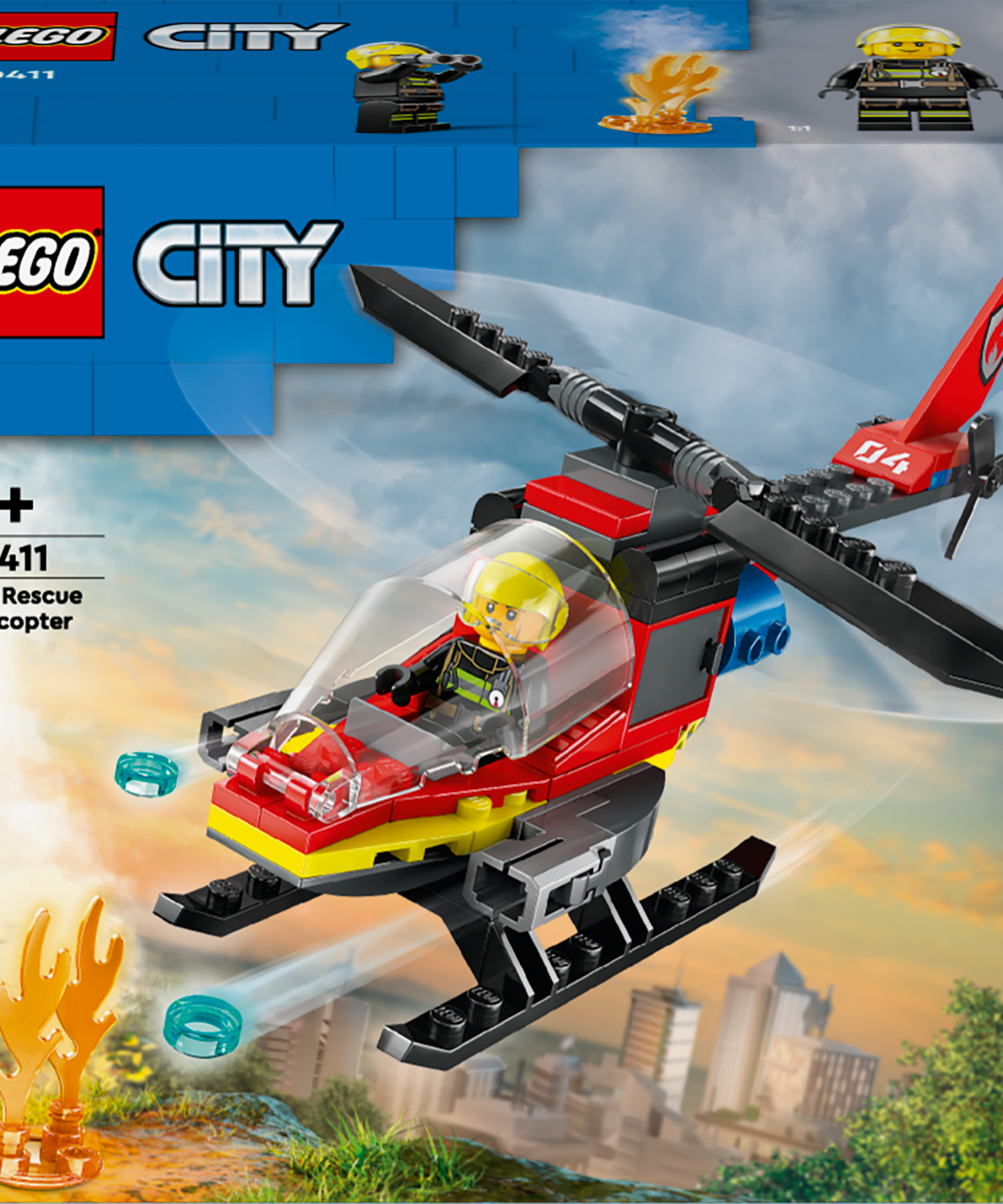 LEGO City Fire Rescue Helicopter Building Set, incl. Firefighter Pilot Minifigure, Vehicle Toy for 5+ Year Old Boys, Girls & Imaginative Play, 60411