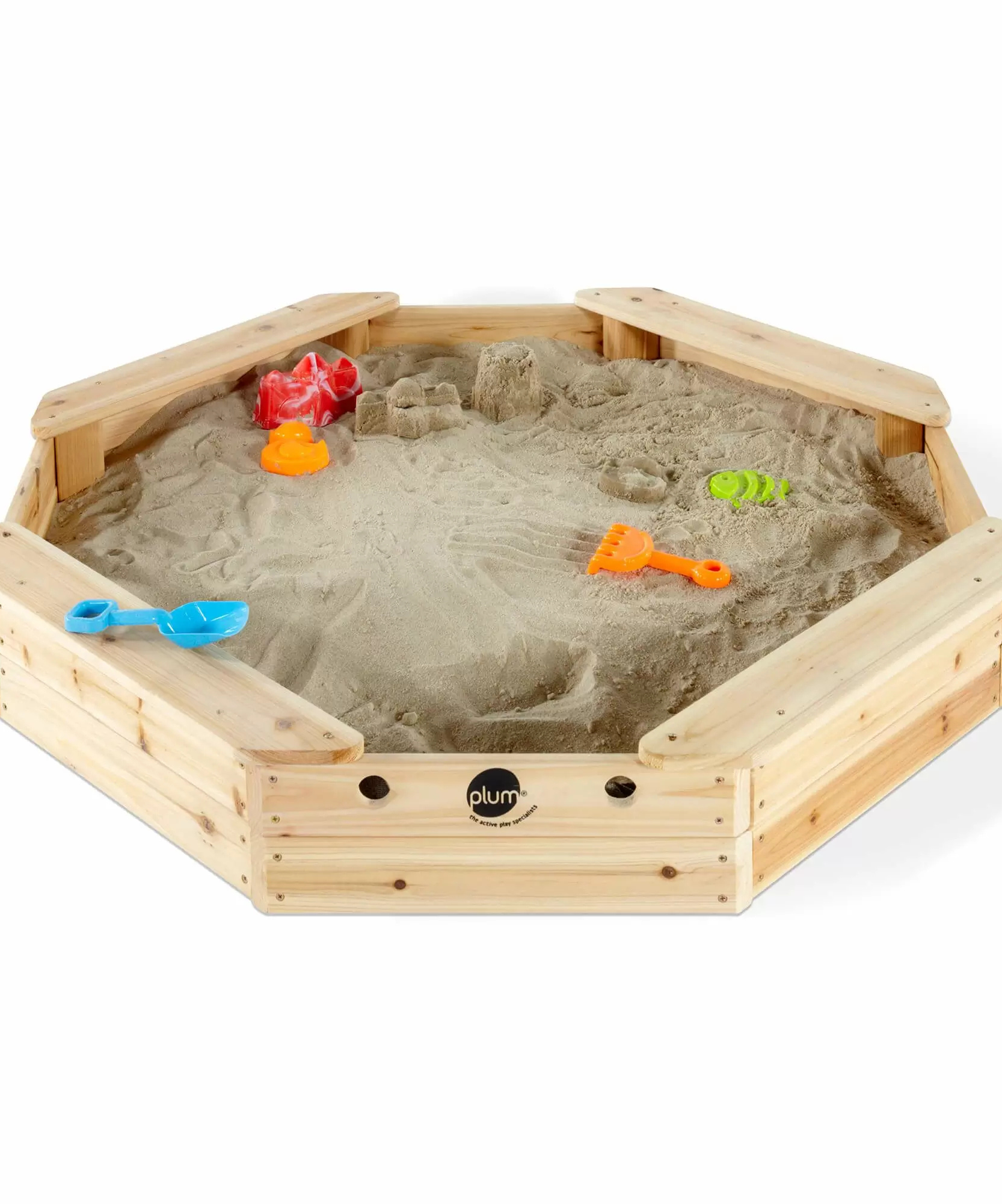 صندوق رمل خشبي من Plum Treasure Beach مع غطاء، لعبة صندوق رمل للملعب الخارجي مع مقعد مدمج، يشجع اللعب الخيالي والنشط للأطفال، مناسب للأولاد والبنات من سن 3 سنوات فما فوق