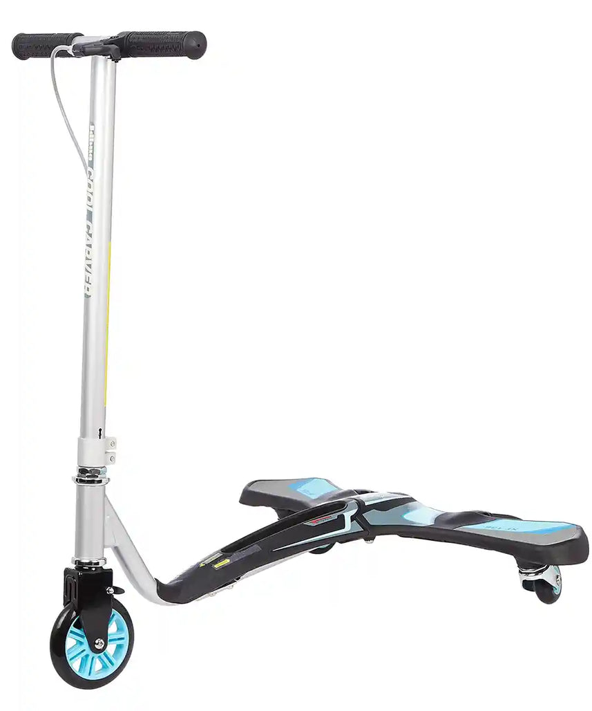 سكوتر JD Bug Cool Carver ثلاثي العجلات أزرق، هيكل معدني قابل للطي، عجلة أمامية من البولي يوريثان مقاس 5 بوصات، عجلات خلفية دوارة مقاس 3 بوصات، سعة تحميل 65 كجم، مناسب للأعمار من 5 سنوات فما فوق، سكوتر للأطفال