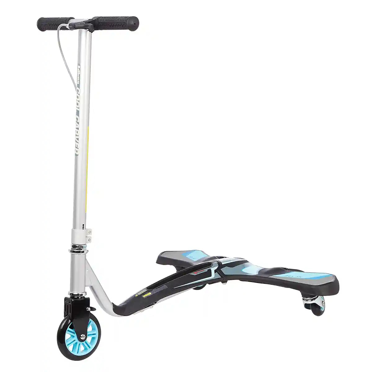 سكوتر JD Bug Cool Carver ثلاثي العجلات أزرق، هيكل معدني قابل للطي، عجلة أمامية من البولي يوريثان مقاس 5 بوصات، عجلات خلفية دوارة مقاس 3 بوصات، سعة تحميل 65 كجم، مناسب للأعمار من 5 سنوات فما فوق، سكوتر للأطفال