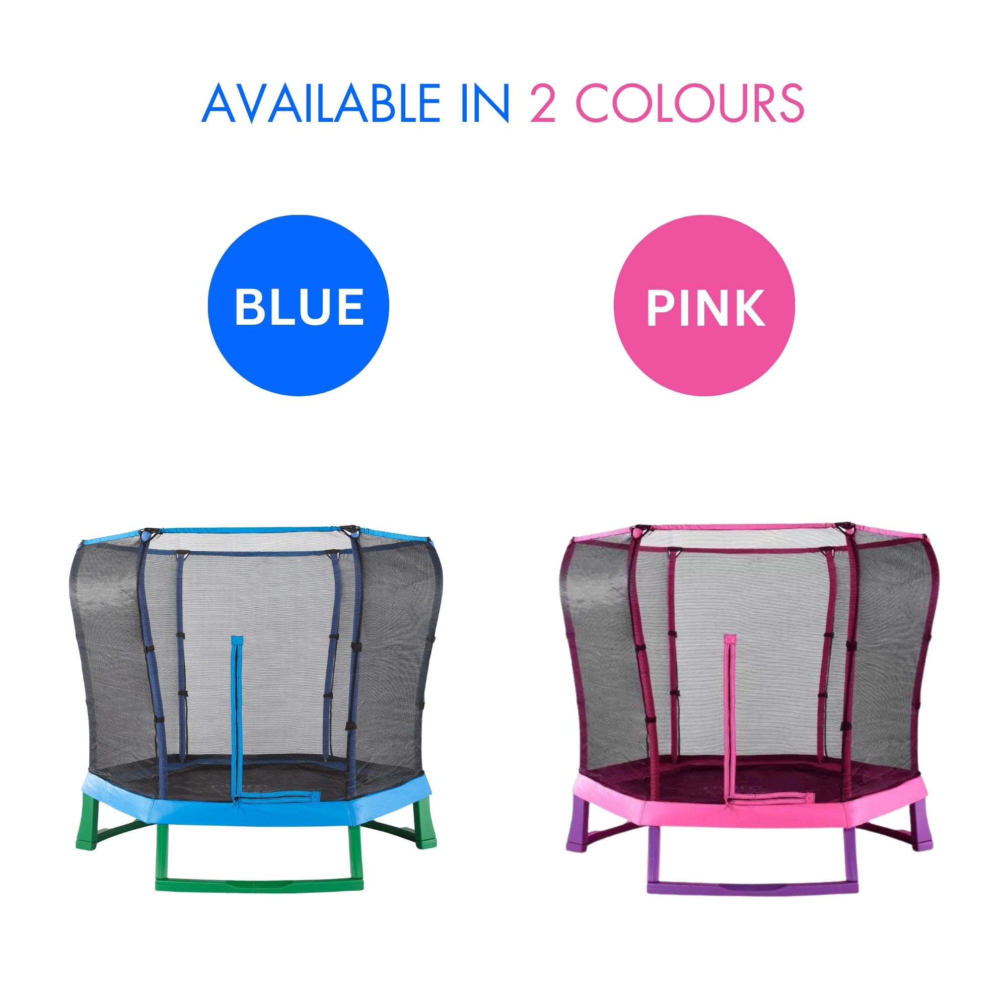 ترامبولين بلام جونيور جامبر بطول 7 أقدام مع سياج وشبكة أمان ووسادة إسفنجية للحماية، لعبة ترفيهية خارجية مستقرة مع حماية من الأشعة فوق البنفسجية والصدأ والطقس، مناسبة للأطفال من سن 3 سنوات فما فوق، لون أزرق