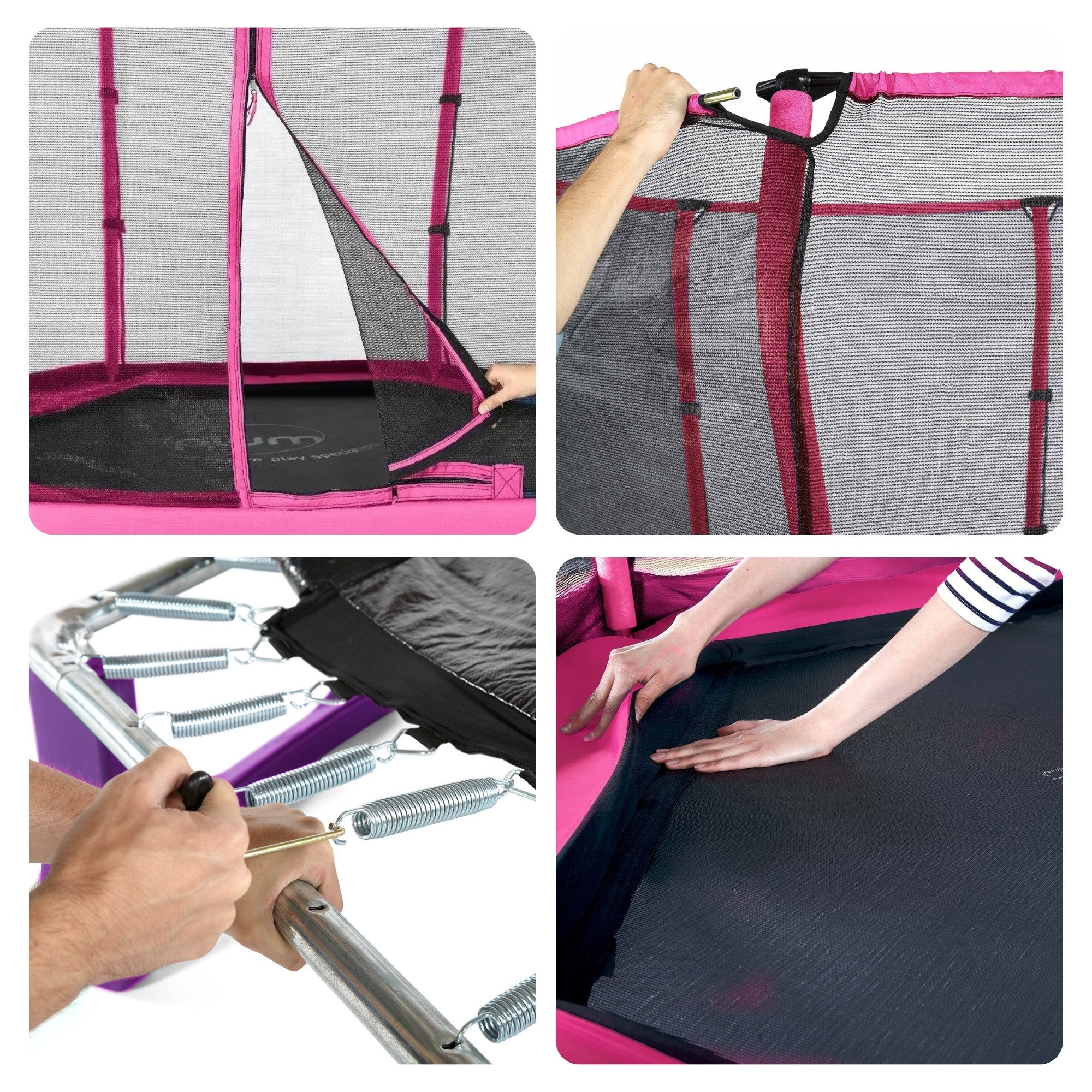 ترامبولين بلام جونيور جامبر بطول 7 أقدام مع سياج وشبكة أمان ووسادة إسفنجية للحماية، لعبة ترفيهية خارجية مستقرة مع حماية من الأشعة فوق البنفسجية والصدأ والطقس، مناسبة للأطفال من سن 3 سنوات فما فوق، لون وردي