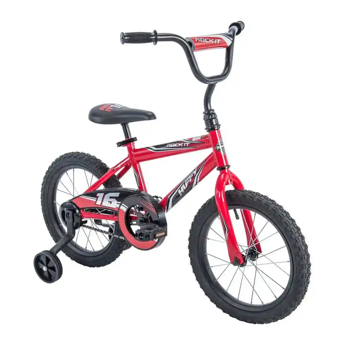 دراجة هافي روك إت إيزي بيلد للأطفال، لون أحمر، للأولاد والبنات، مزودة بعجلات تدريب، وإطار فولاذي، وفرامل كوستر