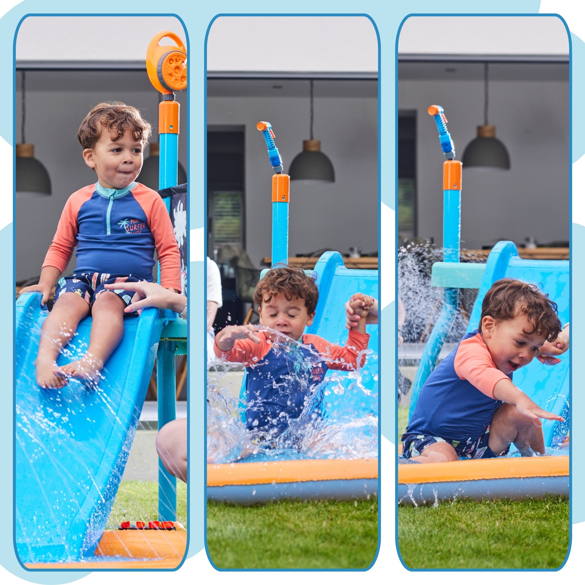 محطة رش المياه من بلام ووتر بارك، لعبة صيفية خارجية للعب بالماء في الفناء الخلفي مع زلاجة مائية بطول 4 أقدام، ووسادة رش، ومنفاخ فقاعات، وحائط كاشف، وملحقات رشاش مياه، مناسبة للأطفال من سن 3 سنوات فما فوق