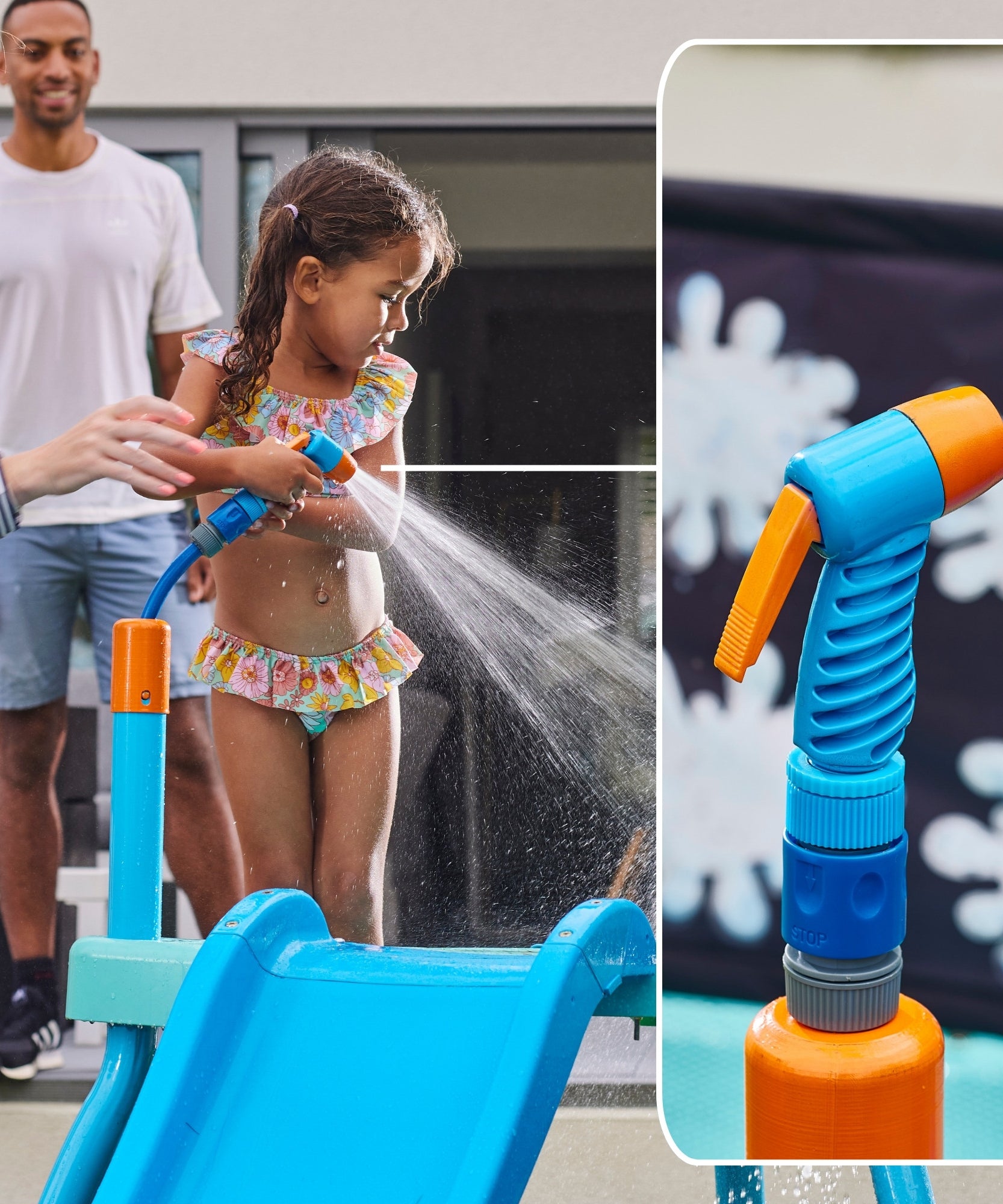 محطة رش المياه من بلام ووتر بارك، لعبة صيفية خارجية للعب بالماء في الفناء الخلفي مع زلاجة مائية بطول 4 أقدام، ووسادة رش، ومنفاخ فقاعات، وحائط كاشف، وملحقات رشاش مياه، مناسبة للأطفال من سن 3 سنوات فما فوق