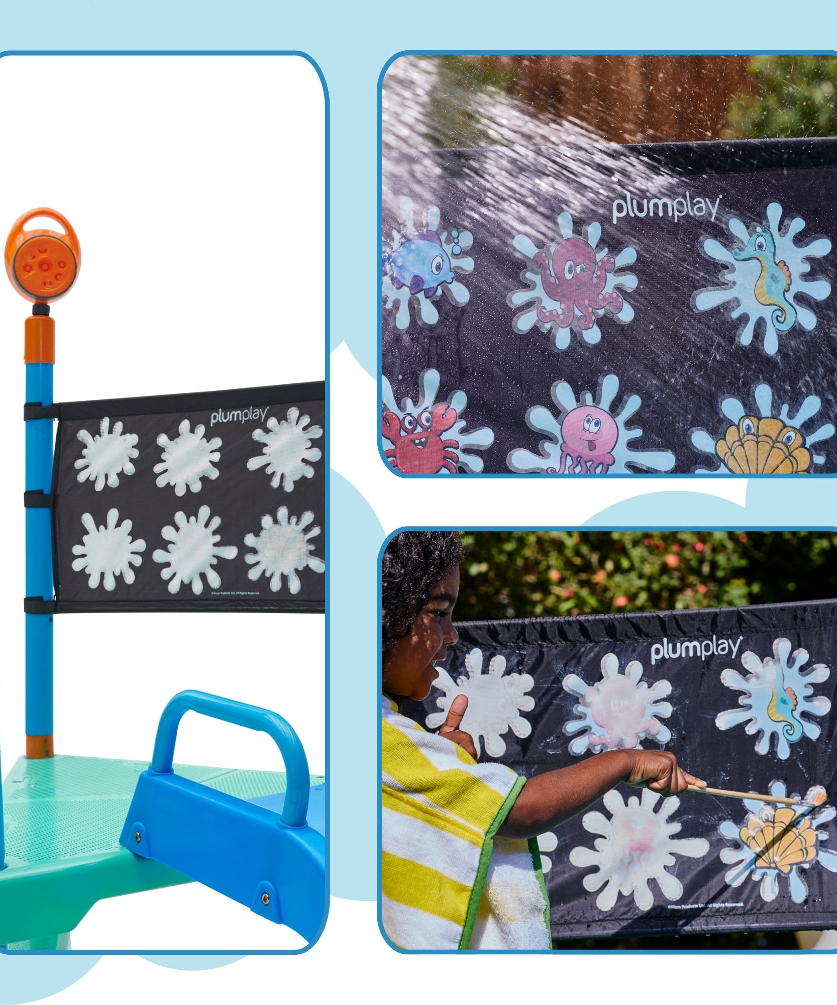 محطة رش المياه من بلام ووتر بارك، لعبة صيفية خارجية للعب بالماء في الفناء الخلفي مع زلاجة مائية بطول 4 أقدام، ووسادة رش، ومنفاخ فقاعات، وحائط كاشف، وملحقات رشاش مياه، مناسبة للأطفال من سن 3 سنوات فما فوق