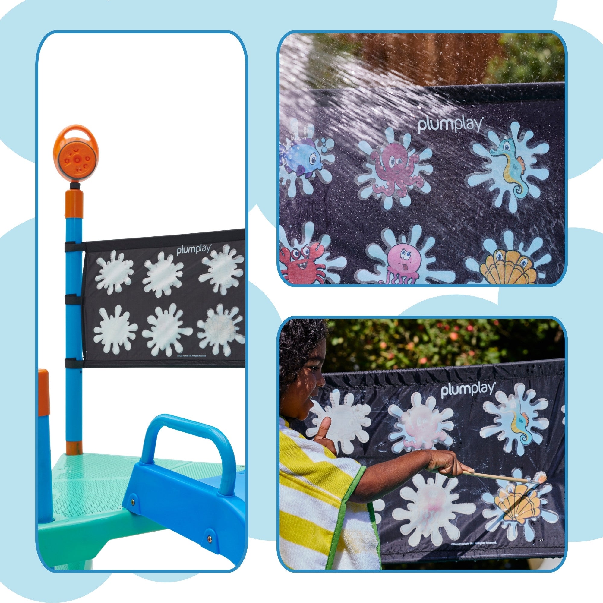 محطة رش المياه من بلام ووتر بارك، لعبة صيفية خارجية للعب بالماء في الفناء الخلفي مع زلاجة مائية بطول 4 أقدام، ووسادة رش، ومنفاخ فقاعات، وحائط كاشف، وملحقات رشاش مياه، مناسبة للأطفال من سن 3 سنوات فما فوق