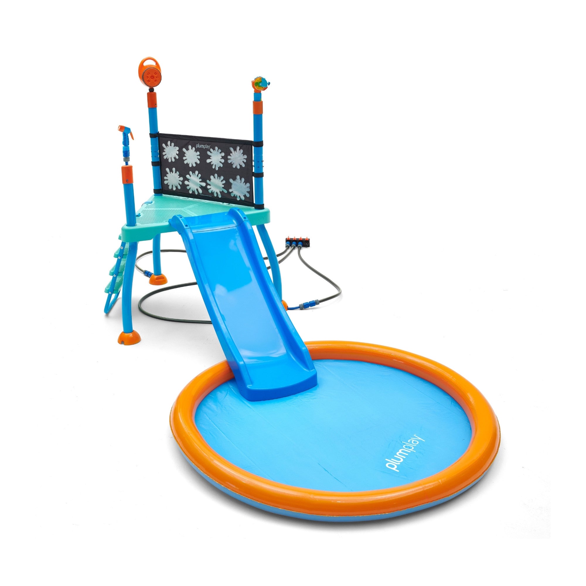 محطة رش المياه من بلام ووتر بارك، لعبة صيفية خارجية للعب بالماء في الفناء الخلفي مع زلاجة مائية بطول 4 أقدام، ووسادة رش، ومنفاخ فقاعات، وحائط كاشف، وملحقات رشاش مياه، مناسبة للأطفال من سن 3 سنوات فما فوق