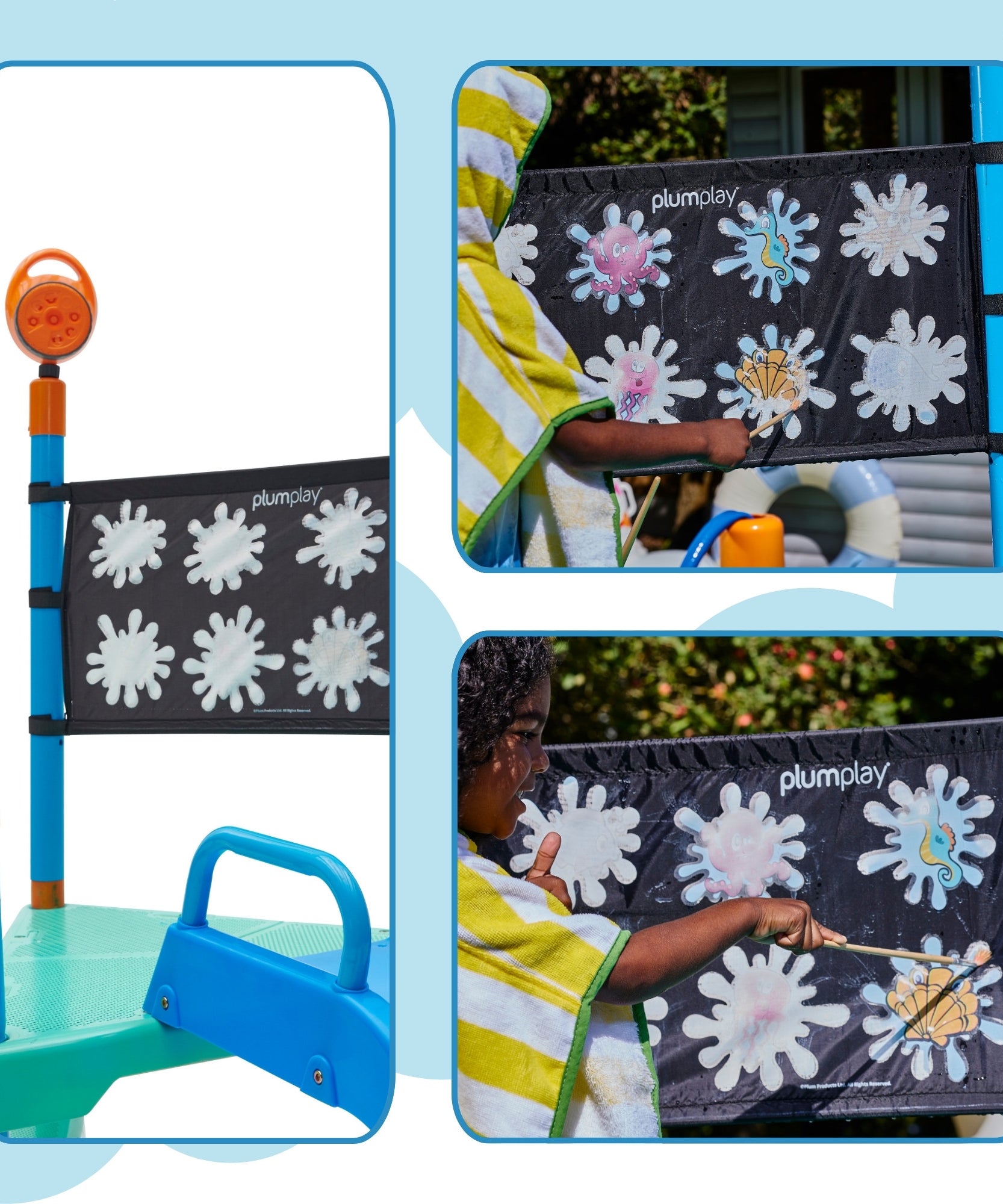 Plum Water Park Shower Tower, Summer Outdoor Water Play Backyard Toy with 6ft Water Slide, 3m Chute, Bubble Blower, Colour Revealing Wall and Water Sprinkler Accessories, for Children 3 Years +