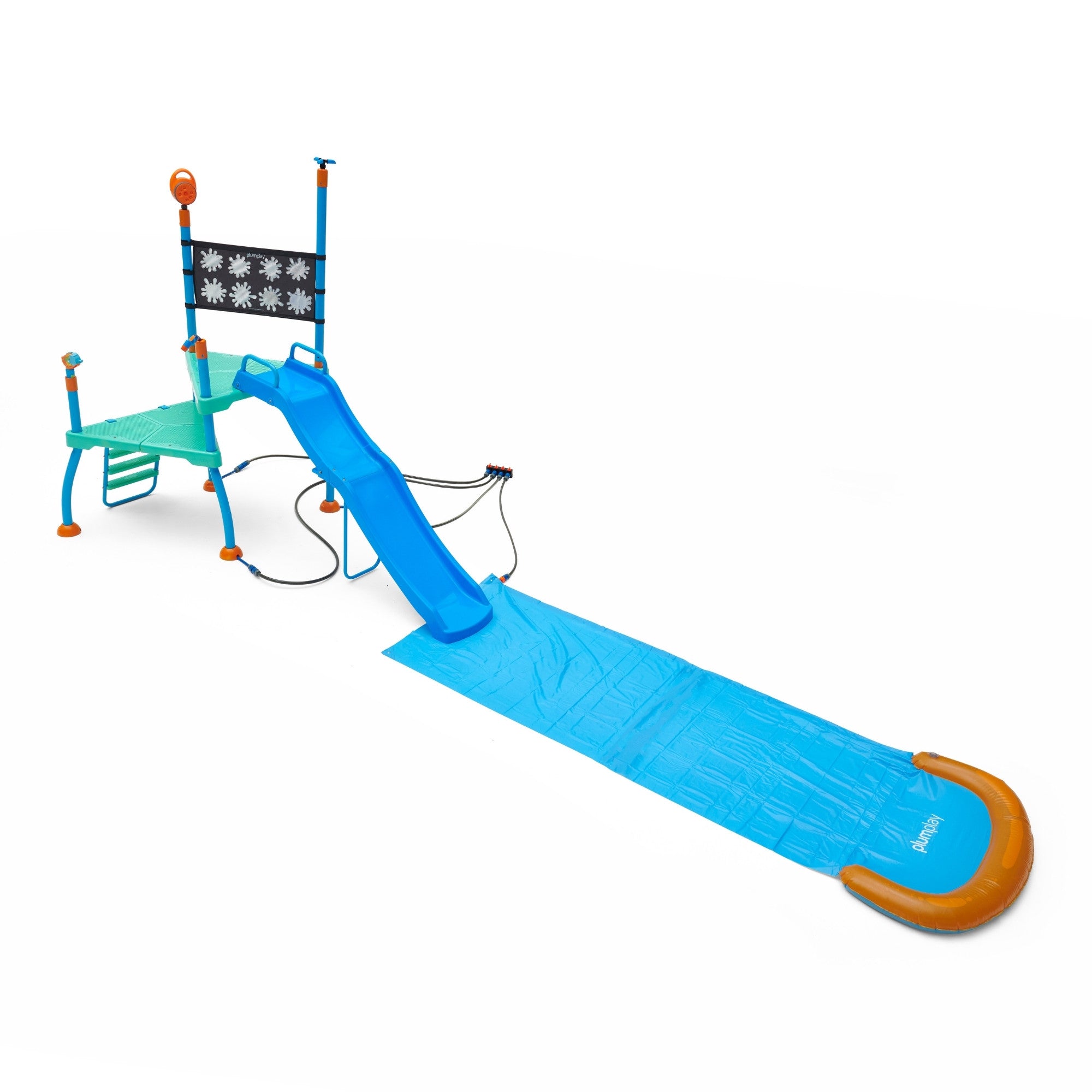 برج استحمام مائي من بلوم، لعبة مائية صيفية خارجية في الفناء الخلفي مع زلاجة مائية بطول 6 أقدام، ومزلق بطول 3 أمتار، ومنفاخ فقاعات، وجدار يكشف عن الألوان، وملحقات رشاش مياه، للأطفال من سن 3 سنوات فما فوق