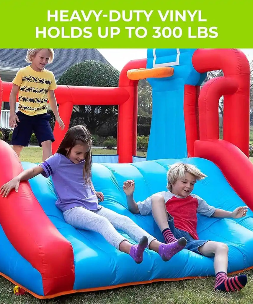 منزل قفز قابل للنفخ للأطفال من ستيب 2 ماكس سبورتس، مزود بمنفاخ هواء شديد التحمل، مصنوع من الفينيل، باللون الأزرق، مناسب لملعب كرة السلة الخارجي، مناسب للأعمار من 3 سنوات فما فوق، مناسب لحفلات أعياد الميلاد