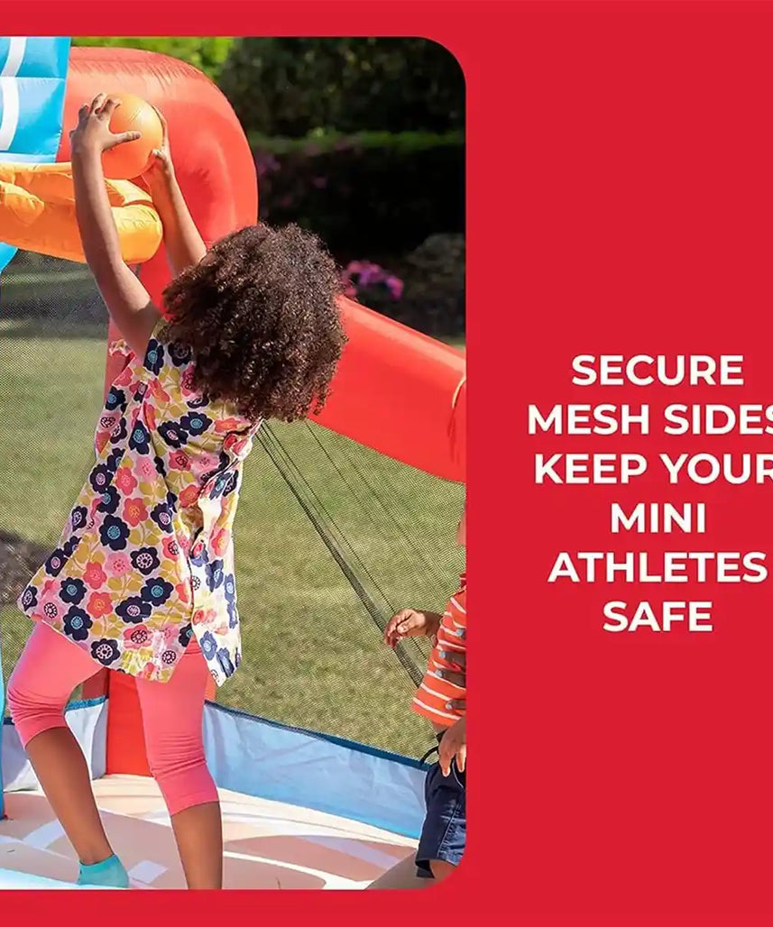 منزل قفز قابل للنفخ للأطفال من ستيب 2 ماكس سبورتس، مزود بمنفاخ هواء شديد التحمل، مصنوع من الفينيل، باللون الأزرق، مناسب لملعب كرة السلة الخارجي، مناسب للأعمار من 3 سنوات فما فوق، مناسب لحفلات أعياد الميلاد