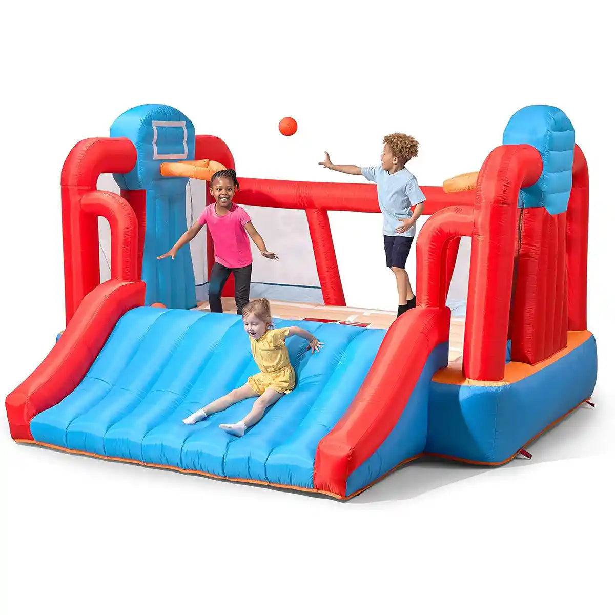 Step2 MAX Sports Full Court Basketball ‘n Slide Bouncer, Kids Inflatable Bounce House with Extra Heavy-Duty Blower, Vinyl, Blue, Outdoor Basketball Court, Ages 3+, Birthday Party Toy