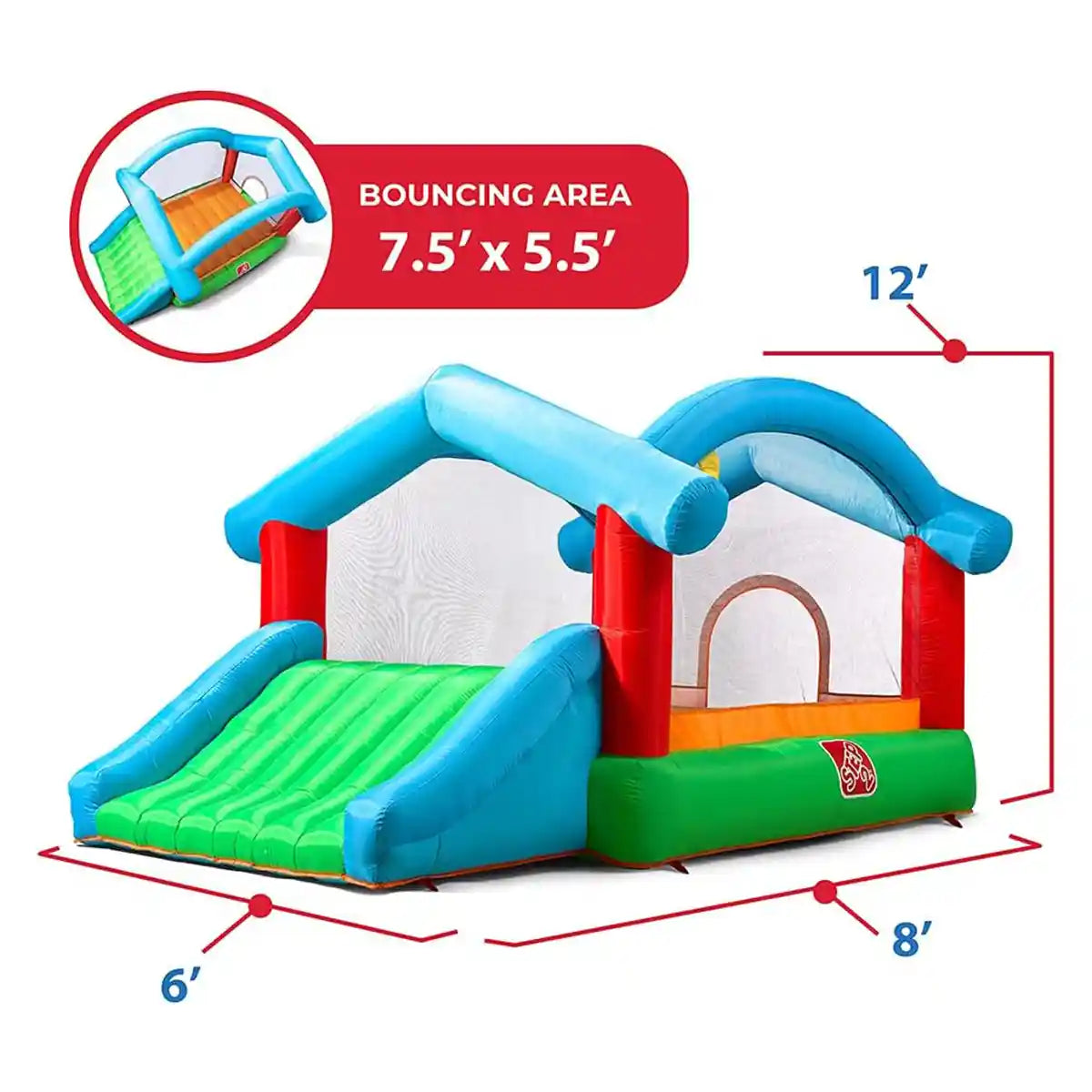منزل قفز قابل للنفخ من ستيب 2 بلاي يارد، منزل قفز قابل للنفخ للأطفال مع أصوات تنشيط الحركة، أزرق، مناسب للعب في الهواء الطلق، منزلق وقفز، مناسب للأعمار من 3 سنوات فما فوق، لعبة ممتعة في الفناء الخلفي