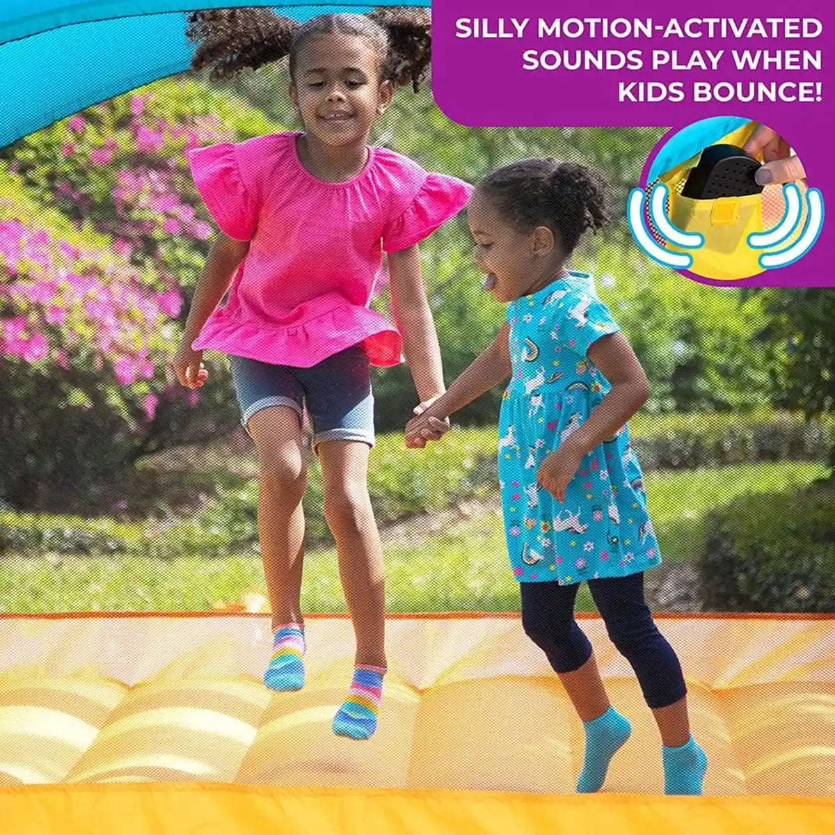 منزل قفز قابل للنفخ من ستيب 2 بلاي يارد، منزل قفز قابل للنفخ للأطفال مع أصوات تنشيط الحركة، أزرق، مناسب للعب في الهواء الطلق، منزلق وقفز، مناسب للأعمار من 3 سنوات فما فوق، لعبة ممتعة في الفناء الخلفي