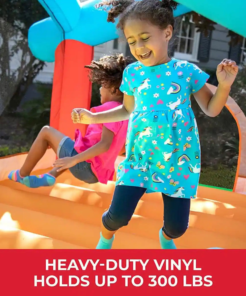 منزل قفز قابل للنفخ من ستيب 2 بلاي يارد، منزل قفز قابل للنفخ للأطفال مع أصوات تنشيط الحركة، أزرق، مناسب للعب في الهواء الطلق، منزلق وقفز، مناسب للأعمار من 3 سنوات فما فوق، لعبة ممتعة في الفناء الخلفي