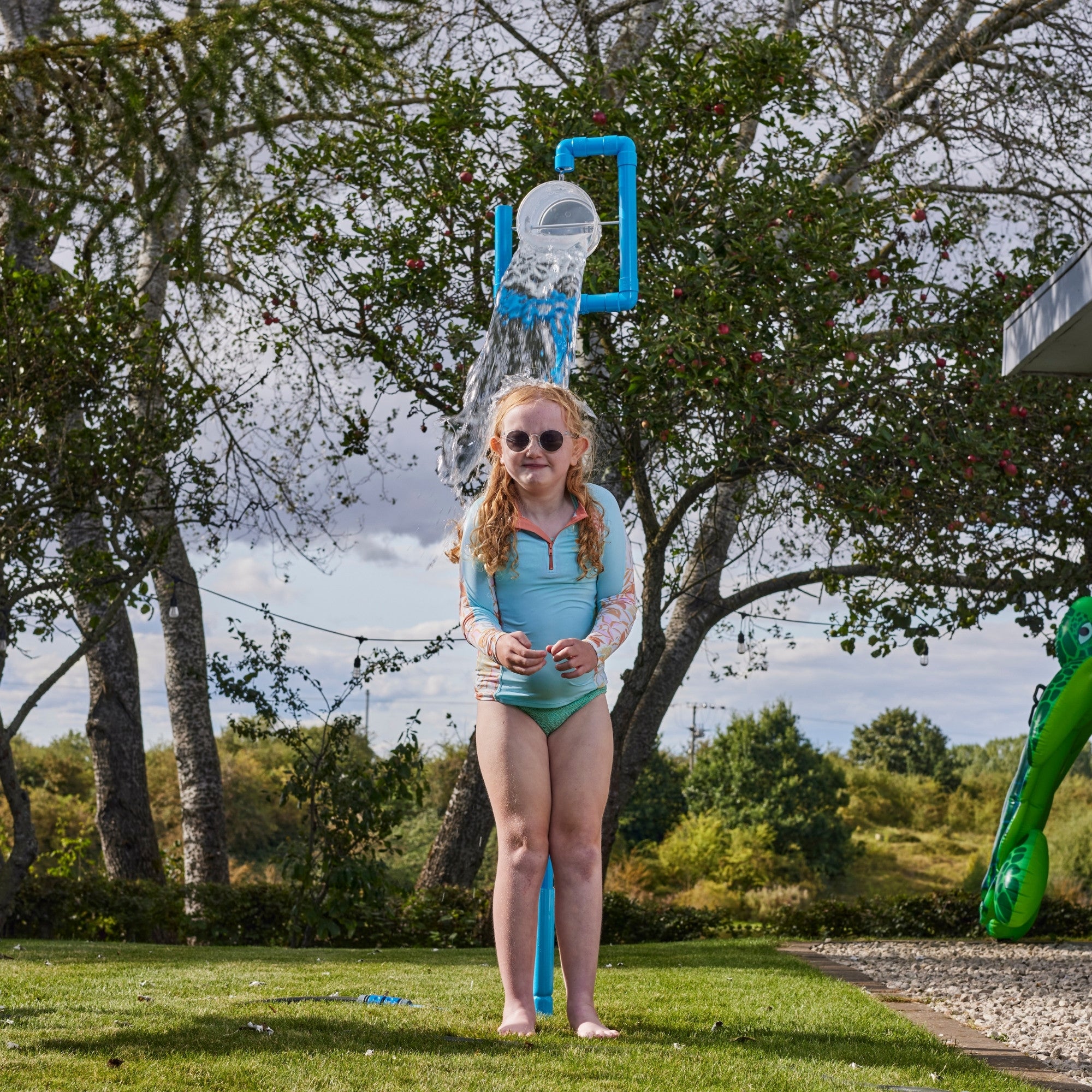 Plum Water Park Tidal Tipper with Height Adjustable Pole, Convenient and Easy to Store Summer Outdoor Water Play Backyard Toy, Suitable for Children 3 Years +, Blue