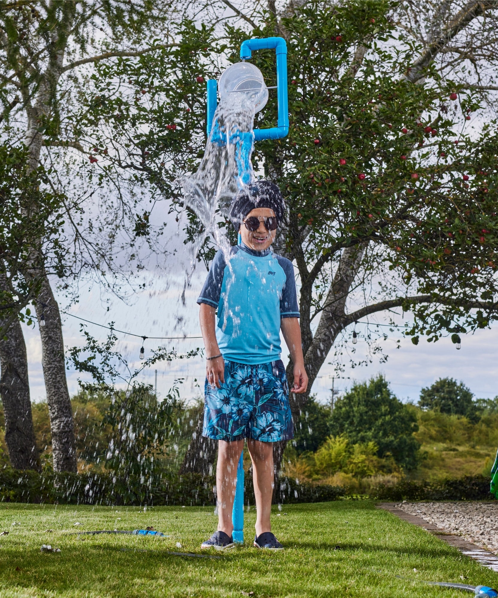 Plum Water Park Tidal Tipper with Height Adjustable Pole, Convenient and Easy to Store Summer Outdoor Water Play Backyard Toy, Suitable for Children 3 Years +, Blue