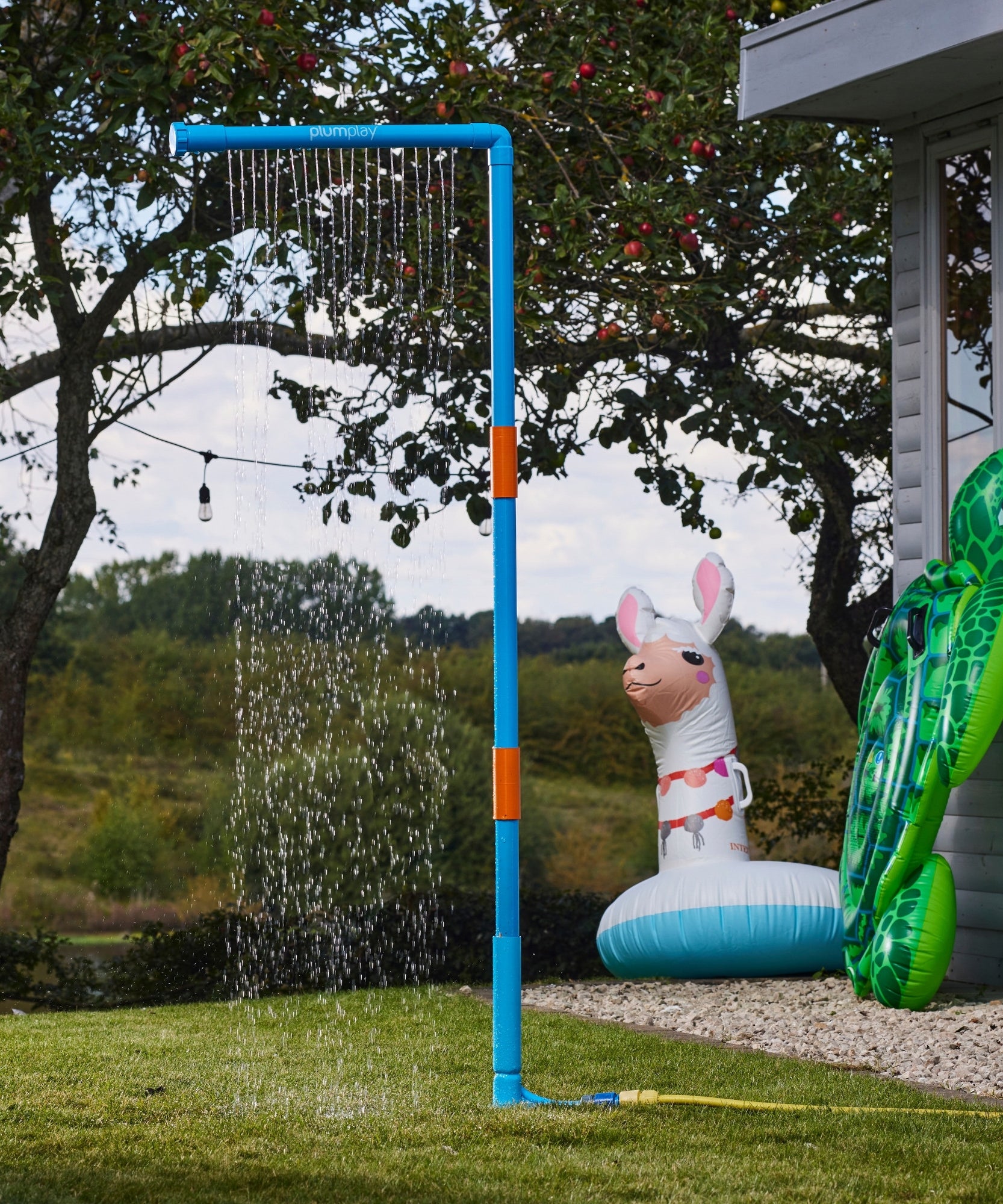 Plum Water Park Rain Wall with Height Adjustable Pole, Convenient and Easy to Store Summer Outdoor Water Play Backyard Toy, Suitable for Children 3 Years +, Blue