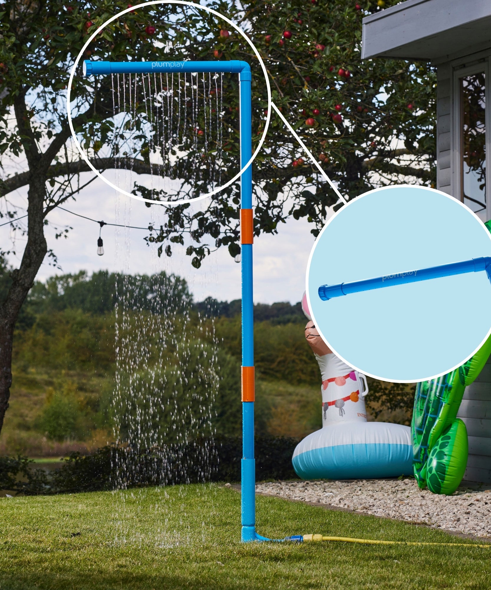 Plum Water Park Rain Wall with Height Adjustable Pole, Convenient and Easy to Store Summer Outdoor Water Play Backyard Toy, Suitable for Children 3 Years +, Blue