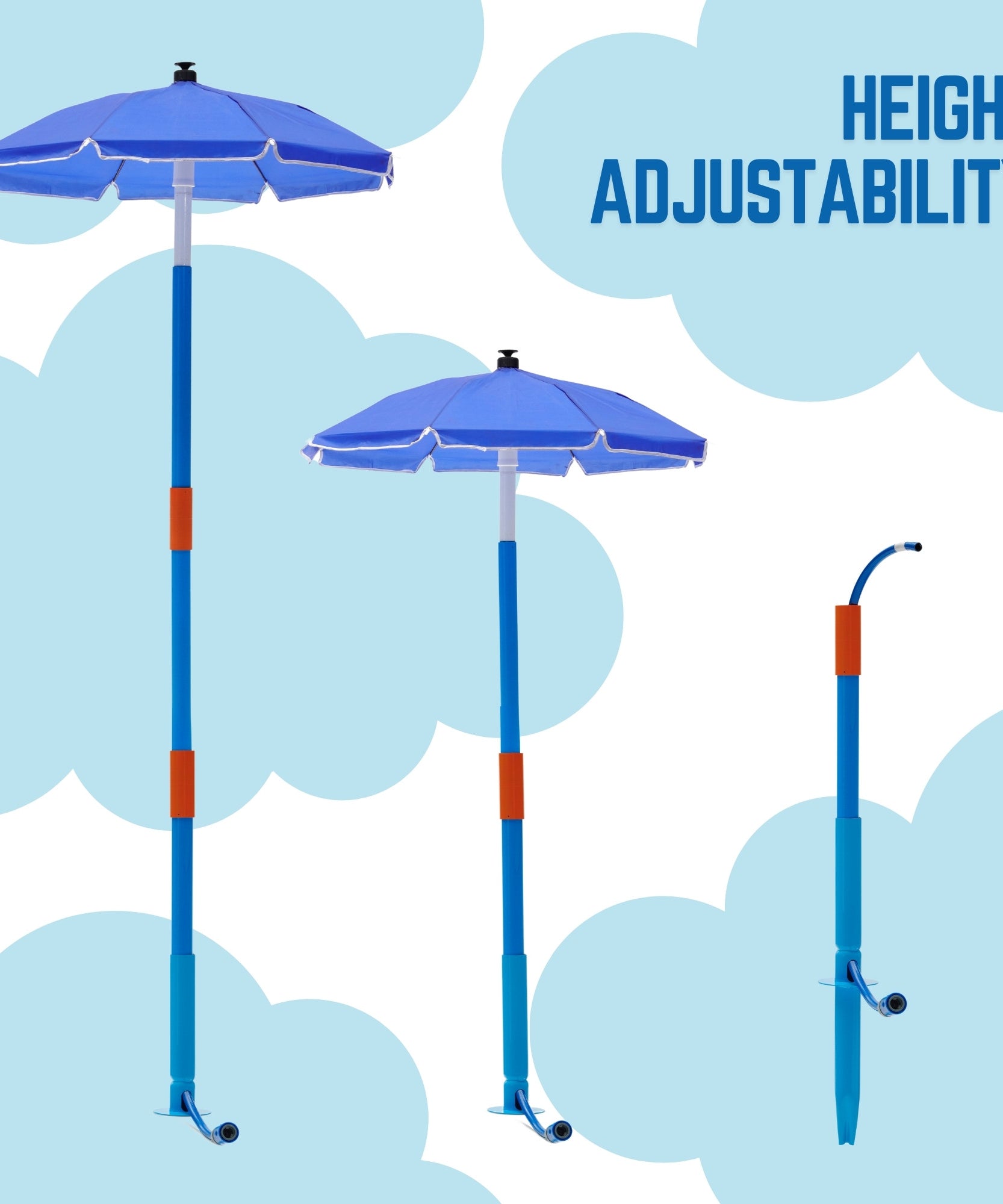 Plum Water Park Umbrella Fountain with Height Adjustable Pole, Convenient and Easy to Store Summer Outdoor Water Play Backyard Toy, Suitable for Children 3 Years +, Blue