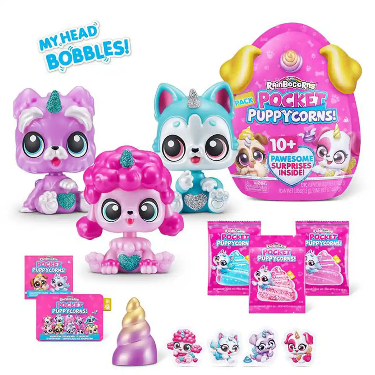 دمية رينبوكورن بوكيت بابي كورن سربرايز S1 بوبل هيد، لعبة قطيفة قابلة للتجميع مع 10 مفاجآت ممتعة، سلايم صغير، ملصقات وغطاء قلم رصاص، هدية للأطفال من سن 3 سنوات فما فوق