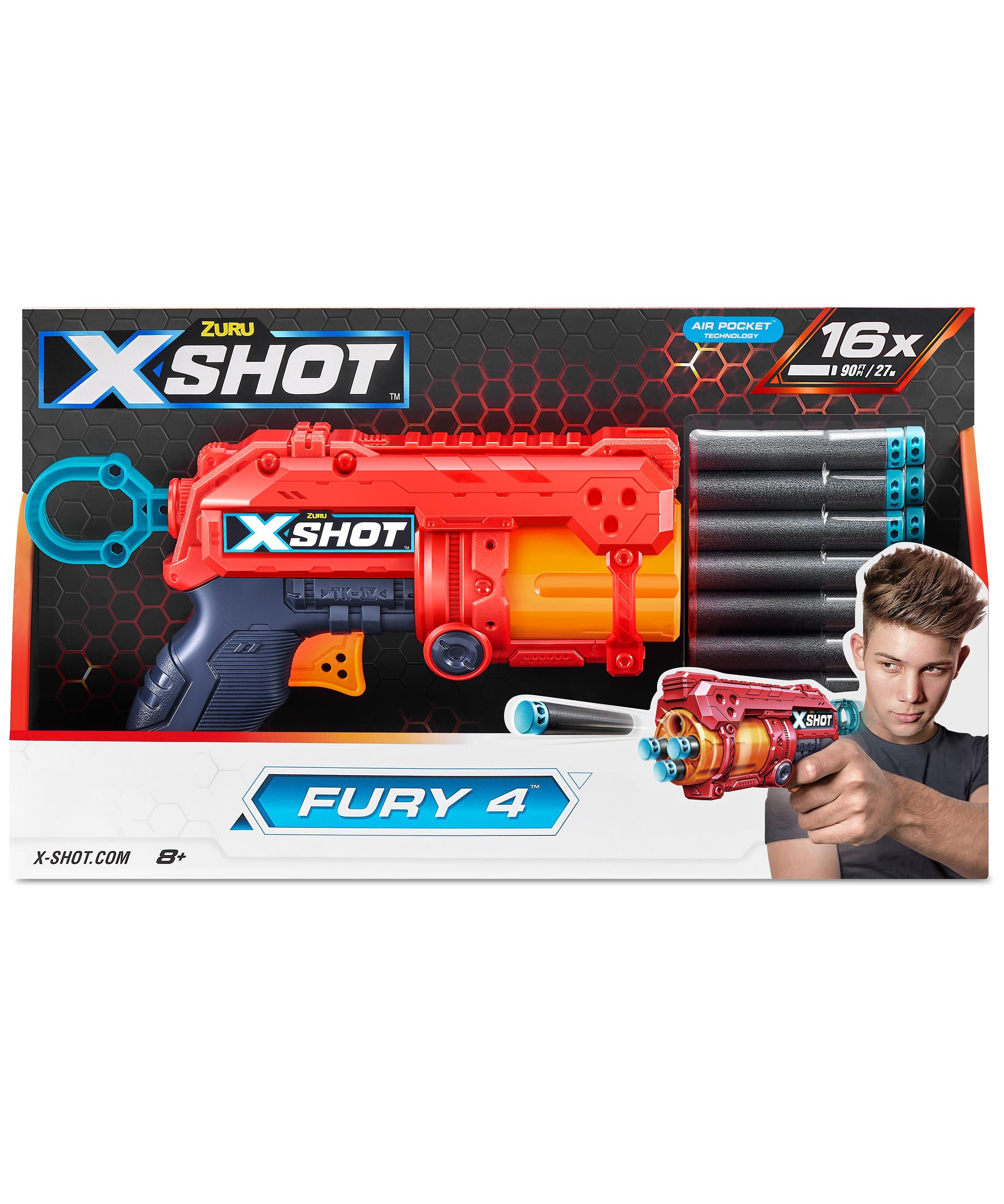 X-Shot Excel Fury 4 Blaster (16 Darts) by ZURU, Foam Dart Gun for Boys & Girls, Ages 8+