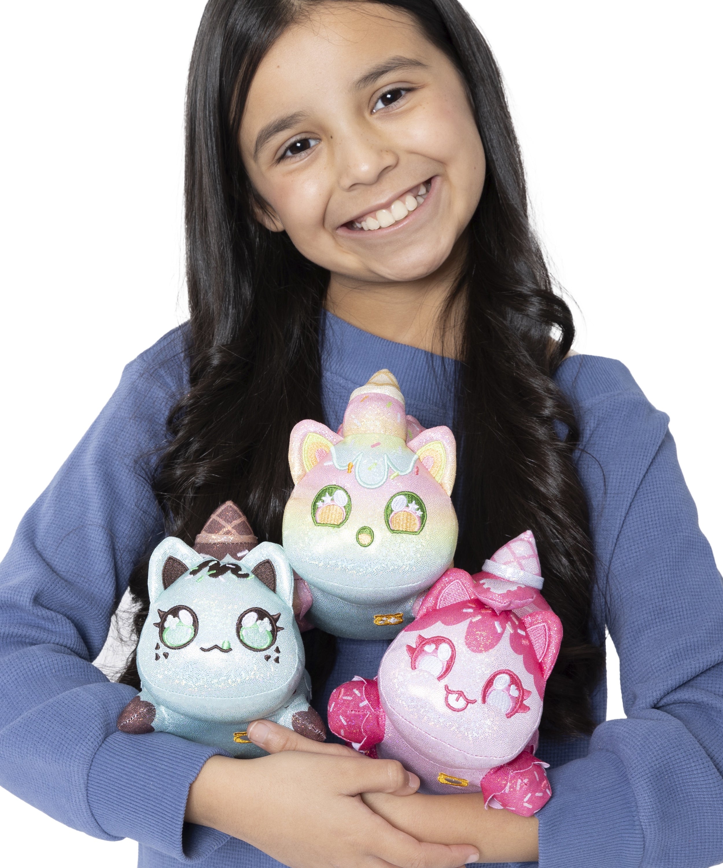 Aphmau MeeMeow Plush 3-Pack Sparkle Ice Cream Edition, 6 Inch Collectible Cat Plush Toys, Soft & Cuddly Gift for Kids, Ages 5+